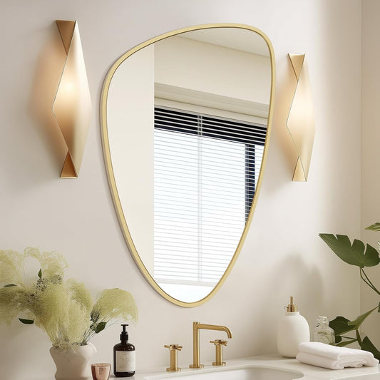 WallBeyond Asymmetrical Mirror, Irregular Wall Mirror, Wall Mirrors Decorative for Bedroom Living Room entryway Hall, Wall Mirror for mid Century Modern Decor 31" H x 20" W, Gold