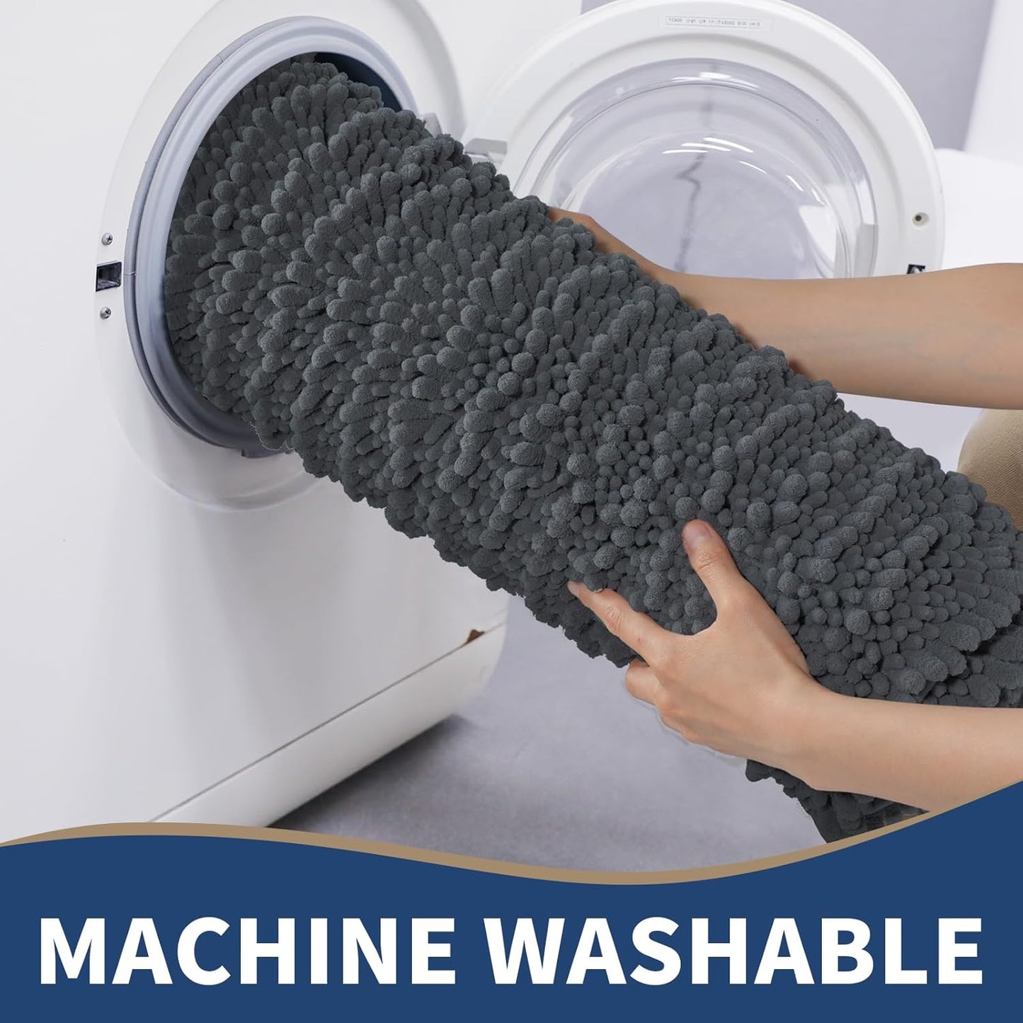 Yimobra Bathroom Rugs Sets 2 Piece - Quick Dry Extra Thick Luxury Chenille Bath Mat, Non Slip Super Absorbent for Tub Shower Sink, Machine Washable Shaggy Floor Mat, 32"x20"+24"x17" Inch, Dark Grey