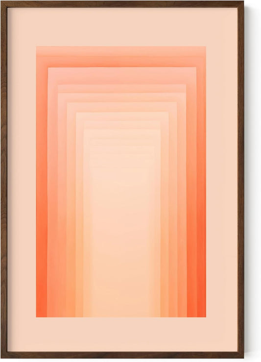 HAUS AND HUES Colorful Abstract Wall Art - Minimalist Retro Picture for Living Room Decor, Red and Pink Modern Wall Art Painting (Pink Geometric, Walnut Frame, 24x36)