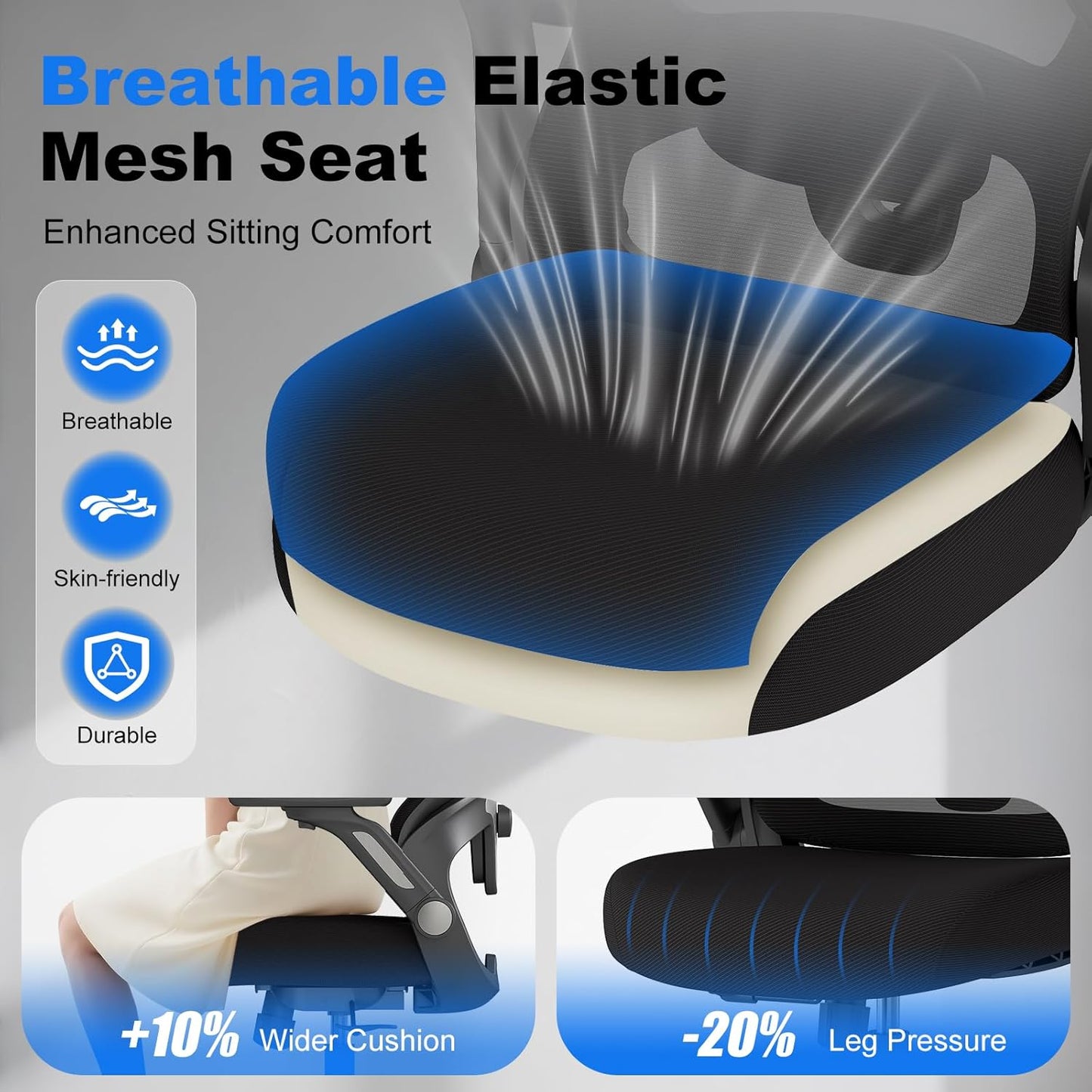 ZZH Ergonomic Office Chair, High Back Home Desk Chair with Adjustable Lumbar Support, Headrest, Flip-Up Arms, 90-135° Tilt Lock and Wide Cushion, Big and Tall Mesh Computer Seating with Wheels