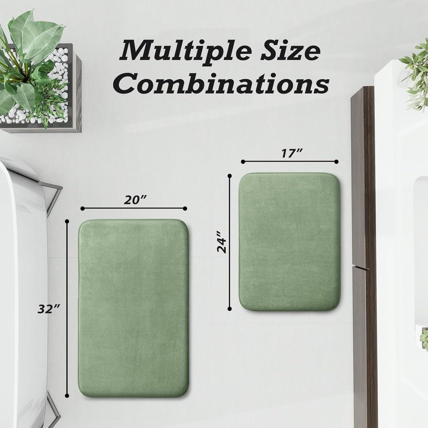 HUXMEYSON Bathroom Rugs Sets 2 Piece, Non-Slip & Quick Dry Bath Mat Set, Ultra Soft Velvet Bath Rugs for Bathroom, Toilet and Shower Floor, Grey Green