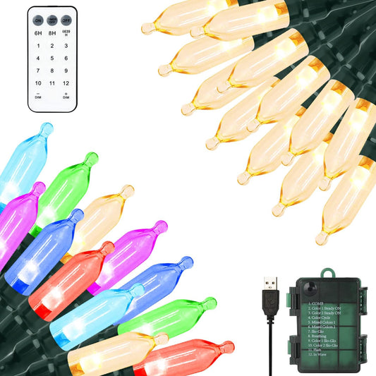 Christmas Lights 33ft 100 LED Battery String Lights with Timer Memory Function USB or Battery Powered Waterproof String Lights for Indoor Outdoor Decoration