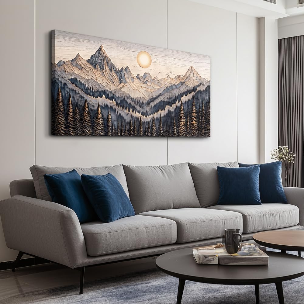 MHARTK66 Wall Art For Living Room Abstract Mountain Landscape Wall Painting Bedroom Wall Decor Office Pictures Decor Sunrise Forest Canvas Wall Art Easy Hanging Modern Home Decorations