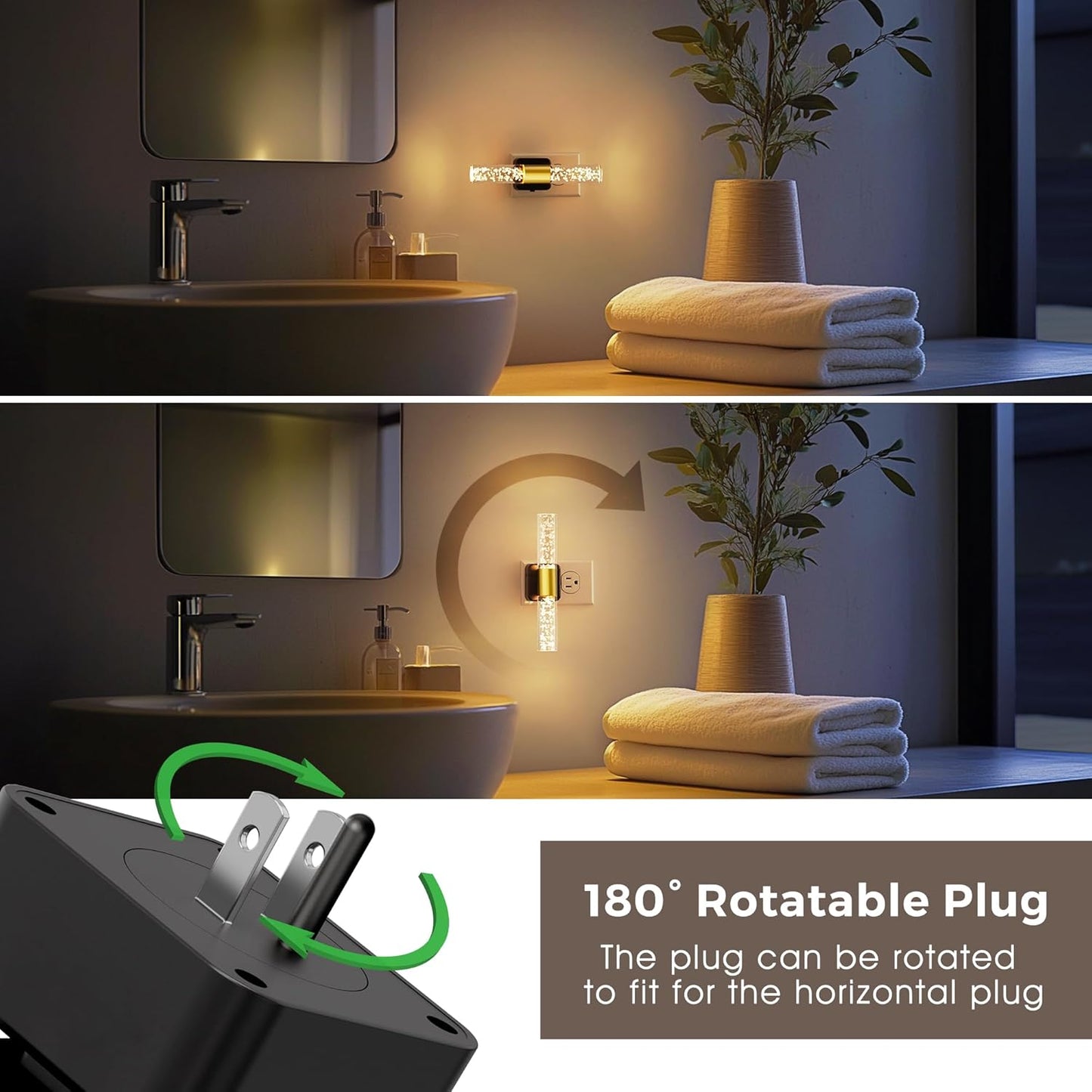 L LOHAS LED Rotating Night Light, Night Lights Plug into Wall, Auto Light Sensor Nightlight Dimmable 100LM, 3000K Soft Light, LED Acrylic Bubble Nightlight Plug in for Bedroom Bathroom Hallway, 2 Pack