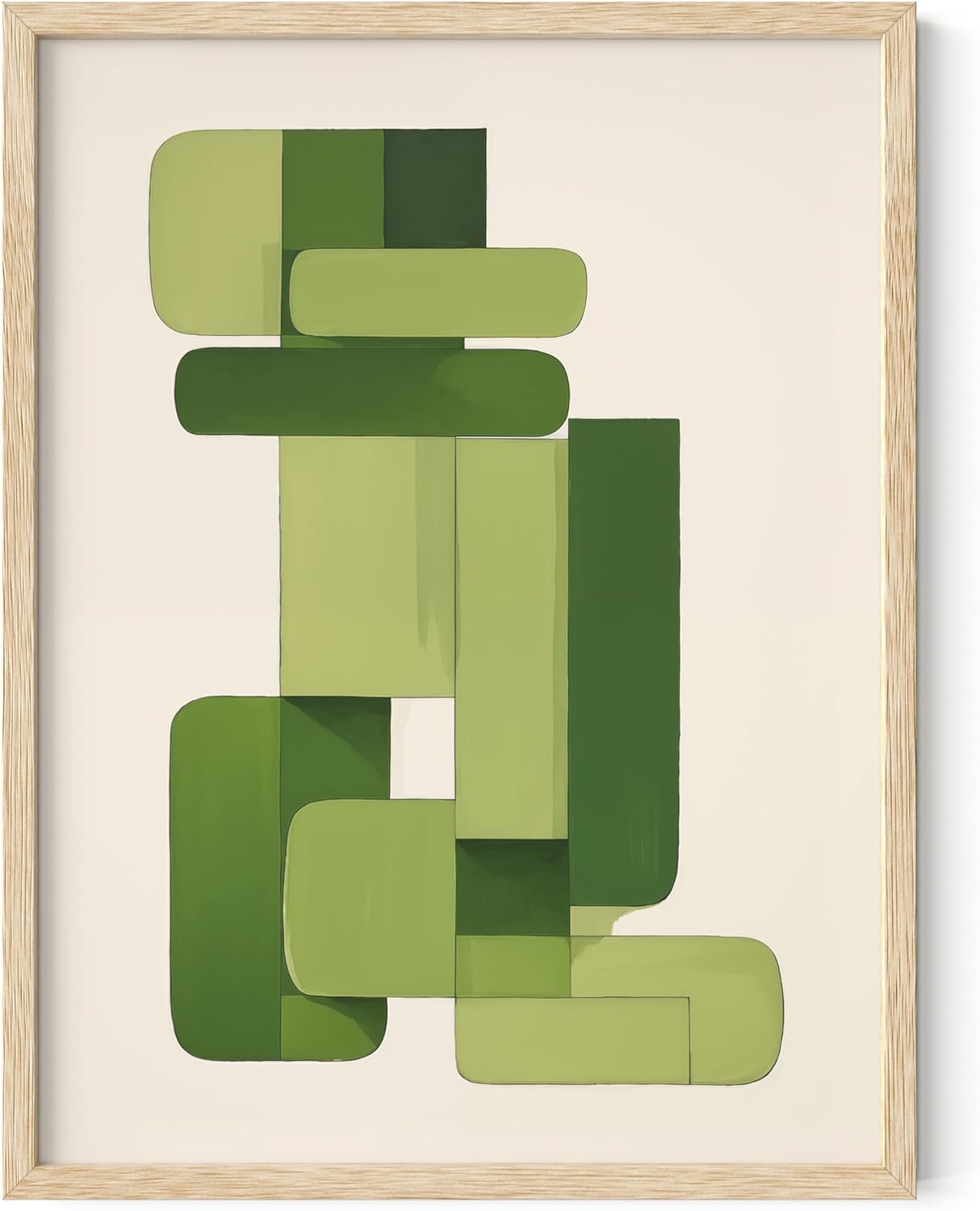 HAUS AND HUES Modern Abstract Wall Art - Blue and Green Living Room Art, Modern Artwork for Walls, Minimalist Picture for Living Room(Green Geometric, Beige Frame, 12x16)