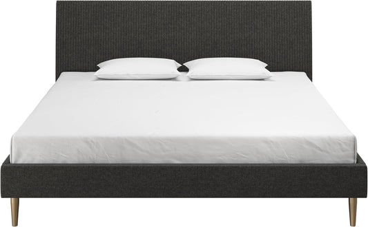 Mr. Kate Daphne Upholstered Bed with Headboard and Modern Platform Frame, King, Dark Gray Linen