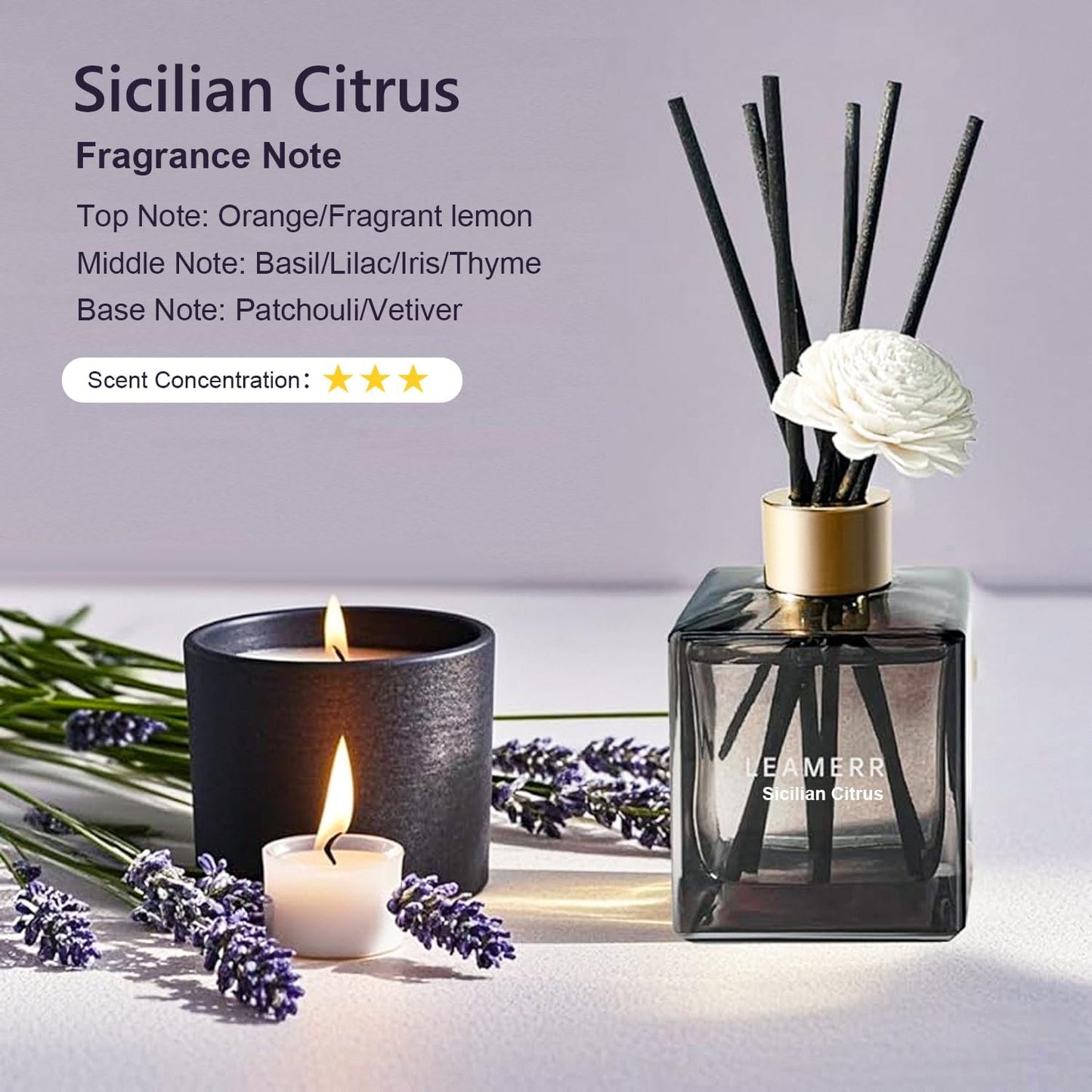 Reed Diffuser Set, 6.1 oz (180 ml) Sicilian Citrus Scented Diffuser with Sticks Long-Lasting Home Fragrance Reed Diffuser for Home Room Office Bathroom Shelf Decor