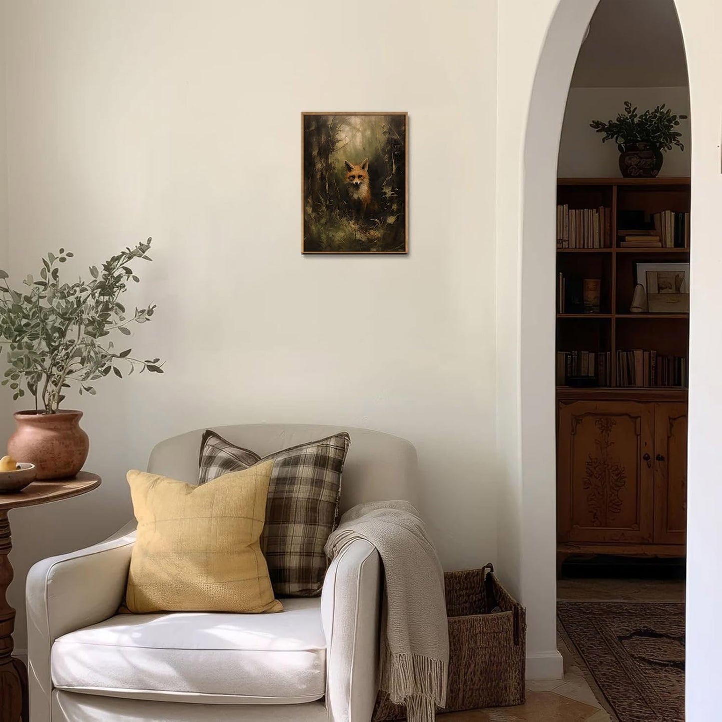 Djmwtb Vintage Framed Wall Art Fox Canvas Wall Art Forest Animal Art Prints Woodland Painting Pictures Wall Decor Artwork for Living Room Bedroom Bathroom Office 8x10in