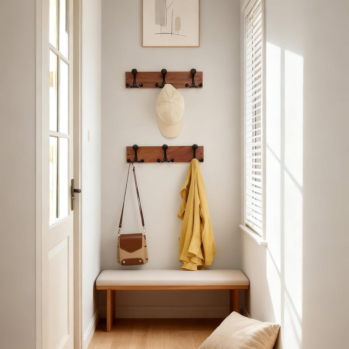 SKOLOO 17-Inch Wood Coat Rack Wall Mount with 3 Triple Hooks - Ideal for Family Entrances, Classrooms, and Pet Supplies Storage - Perfect Coat Hooks for Wall,Mahogany (Sapele)