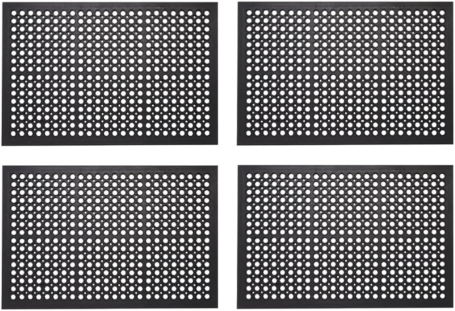 Envelor 4-Pack Anti Fatigue Rubber Floor Mat - Non-Slip Restaurant Mat with Drainage - 24 x 36 Inches