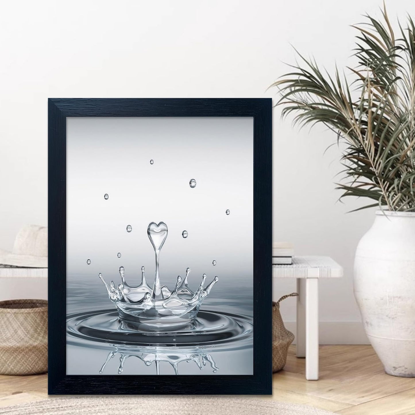 Bathroom Pictures Wall Decor Heart Water Drop Splash Canvas Print Artwork Framed Bathroom Wall Art Modern Painting Artworks for Home Office Decoration