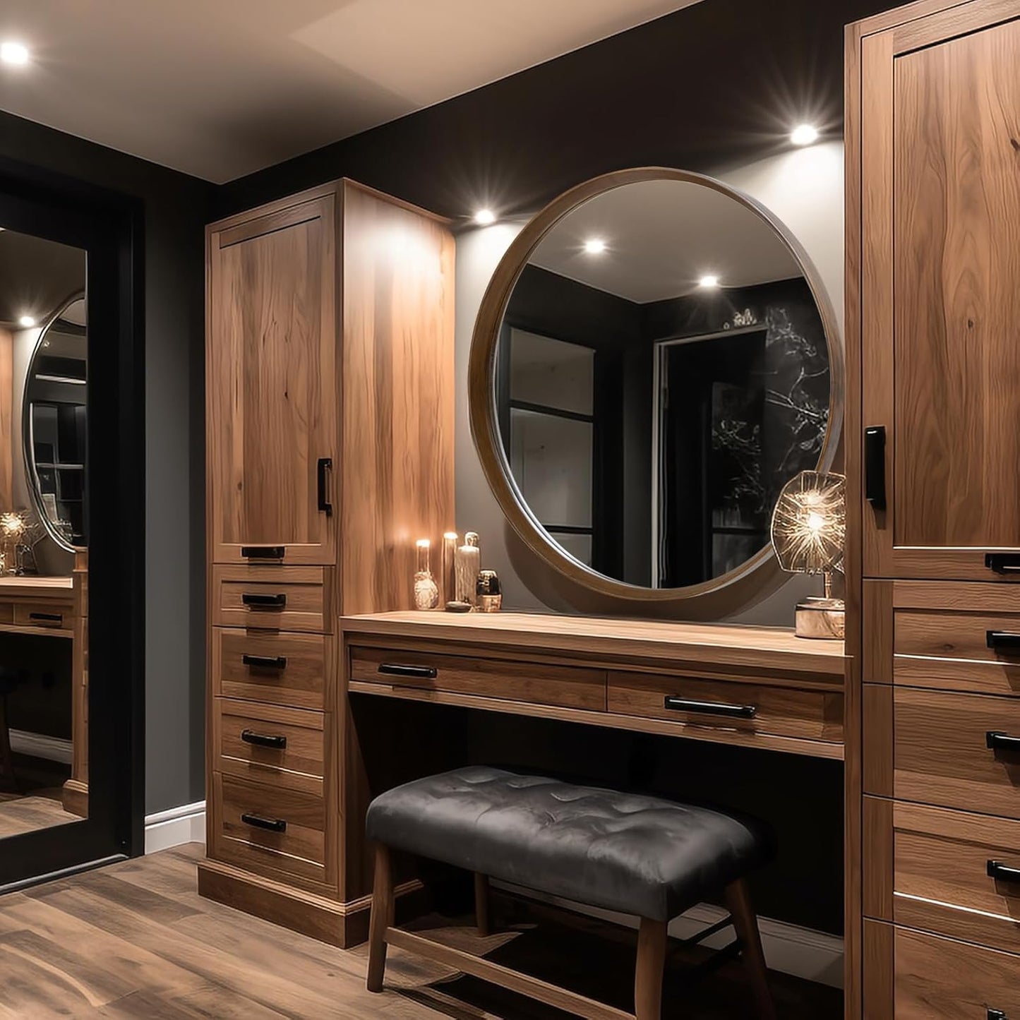 Brown Wood Round Mirror, 24 Inch - Perfect for Bathroom or Nursery Wall Decor