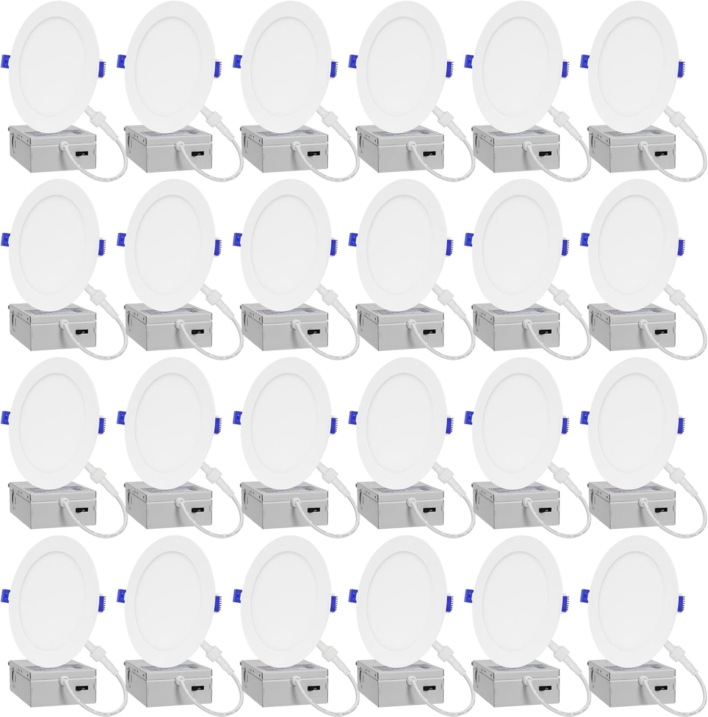 LAMPHOME 24-Pack of 6-Inch Slim LED Recessed Lights with Junction Box, Adjustable Color Temperatures (2700K-5000K), 12W Equivalent to 110W, Dimmable, 1050LM Brightness - ETL and Energy Star Certified