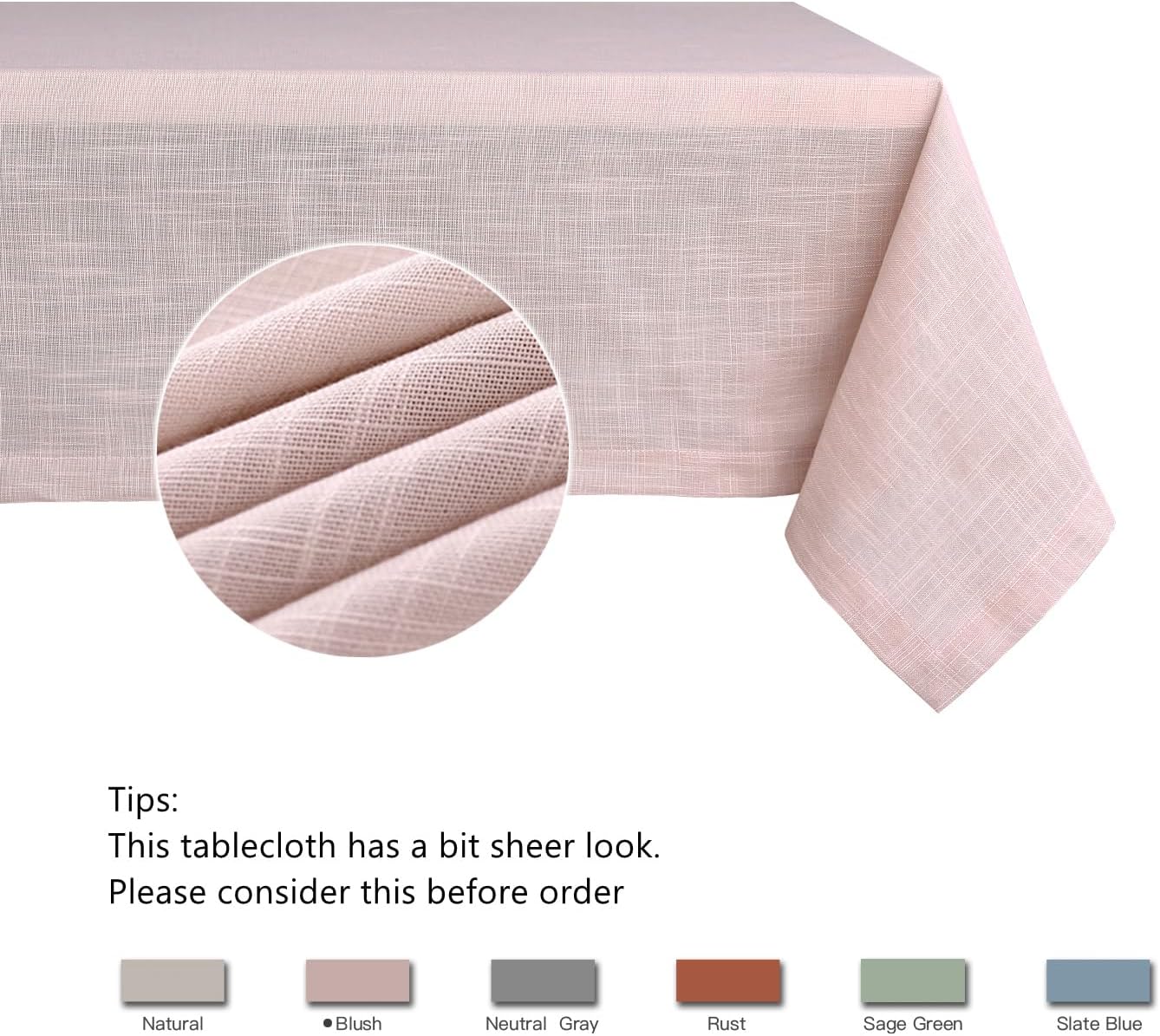 maxmill Lux Faux Linen Table Cloth with Slubby Texture Wrinkle Resistant Anti-Shrink Soft Tablecloth for Kitchen Dining Tabletop for Buffet Banquet Parties Rectangle 60 x 140 Inch Blush