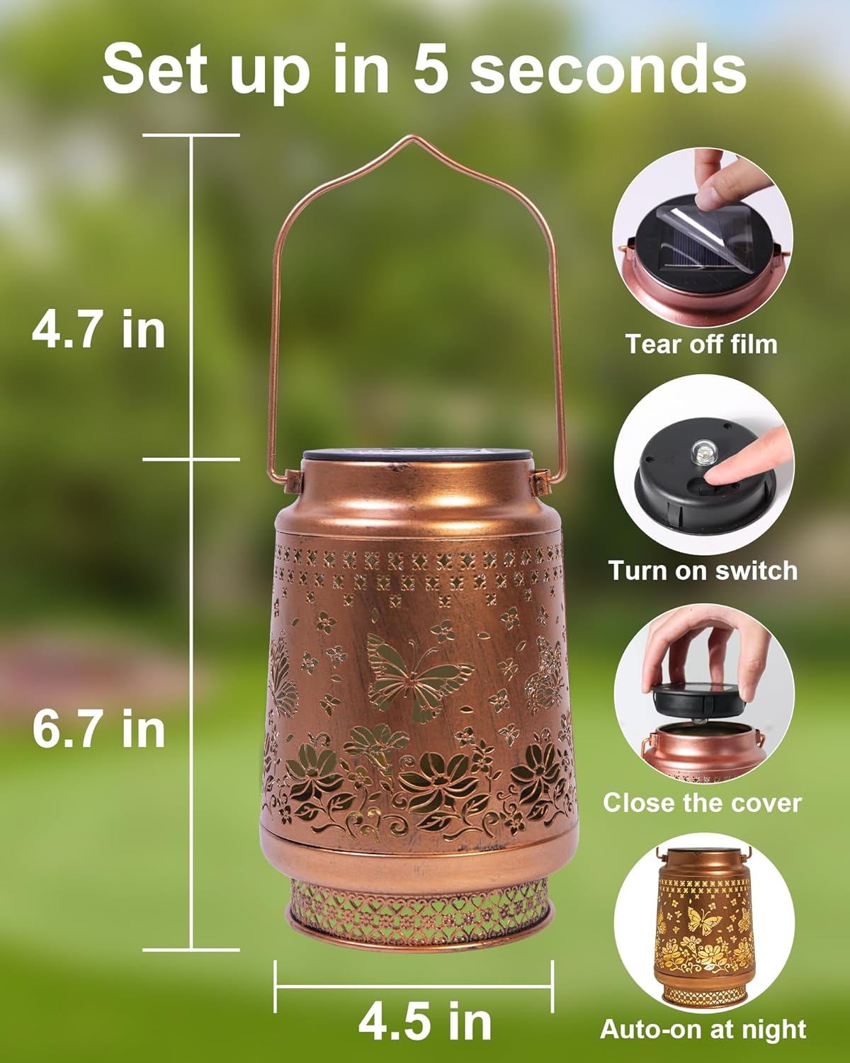 Butterfly Solar Lanterns Outdoor Waterproof, Garden Decor Birthday Gifts for Women Mom Grandma Sister, Metal Hanging Solar Lights Outside Decorative for Yard Patio Backyard Deck Porch Decorations
