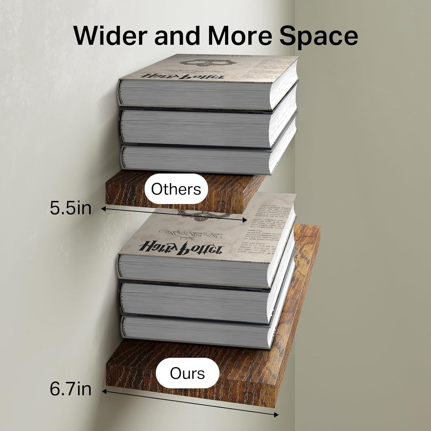 BAYKA Floating Shelves, 22.5" Rustic Wood Wall Mounted Shelves for Bathroom, Bedroom, Living Room&Kitchen, Hanging Display Shelf with 22 lbs Capacity, Fall Home Decor Shelves (Rustic Brown, Set of 2)