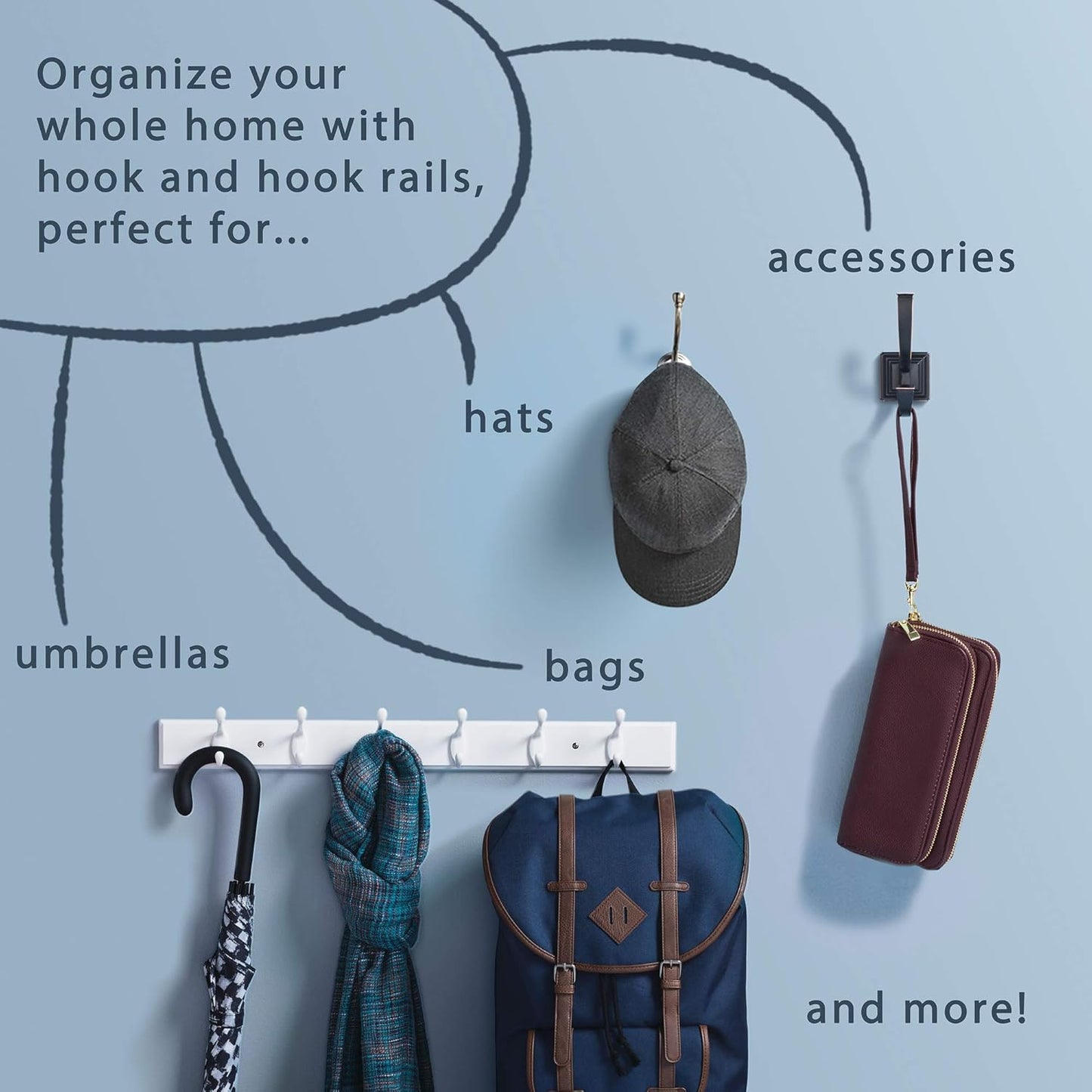 Franklin Brass Heavy Duty (1-Pack) 27" Coat Rack Wall Mount Brown Wood Rack with 6 Hooks Hanging Hook Rail for Clothes, Towels, Purses, Bags, Kitchen, Entry, Closet Organization FBHDCH6-511-R