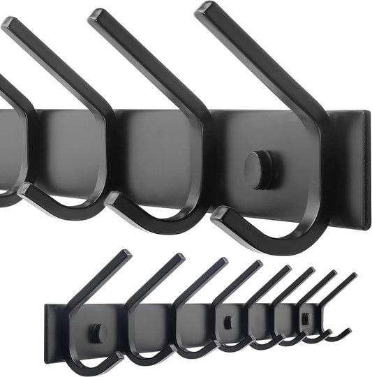 WEBI Coat Rack Wall Mounted,8 Coat Hooks for Hanging Coats,24" Heavy Duty Metal Double Hook Rack Rail Coat Hanger Wall Mount for Clothes Entryway Jacket,Black