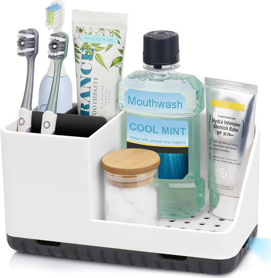 Bathroom Counter Organizer, Bathroom Organizers and Storage, Detachable Toothbrush Holders for Bathroom Vanity Sink Organizer (White)