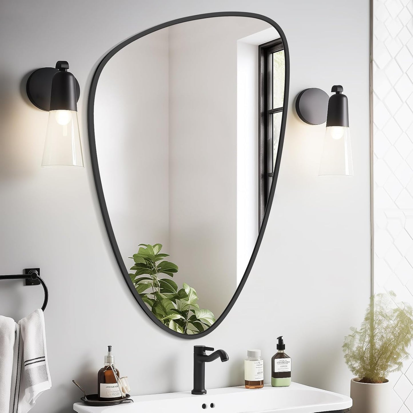 WallBeyond Asymmetrical Mirror, Irregular Wall Mirror, Wall Mirrors Decorative for Bedroom Living Room entryway Hall, Wall Mirror for mid Century Modern Decor 36" H x 23" W, Black