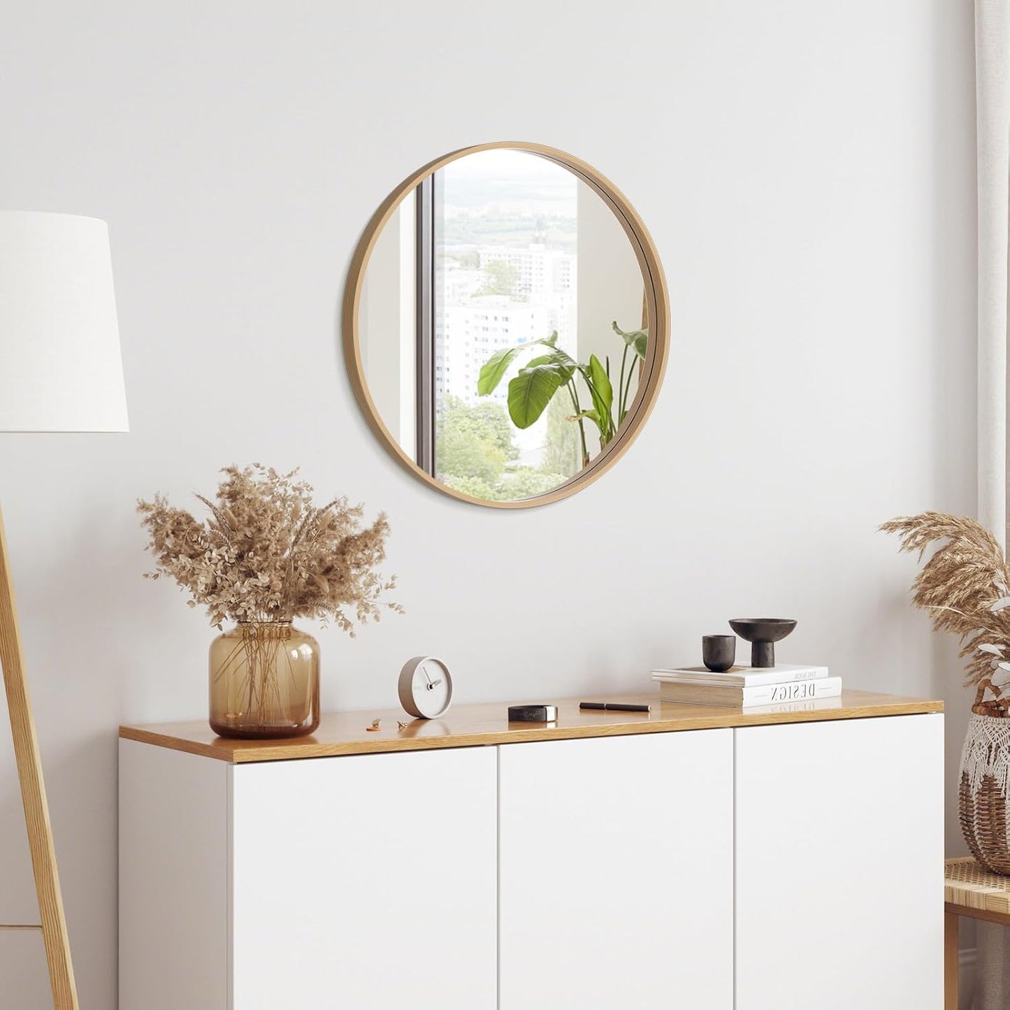 WallBeyond Round Wood Mirror 24 inch Circle Wall Mirror for Bathroom Round Wall Mirror for Wall Decor, Vanity, Entryway Living Room (Natural)