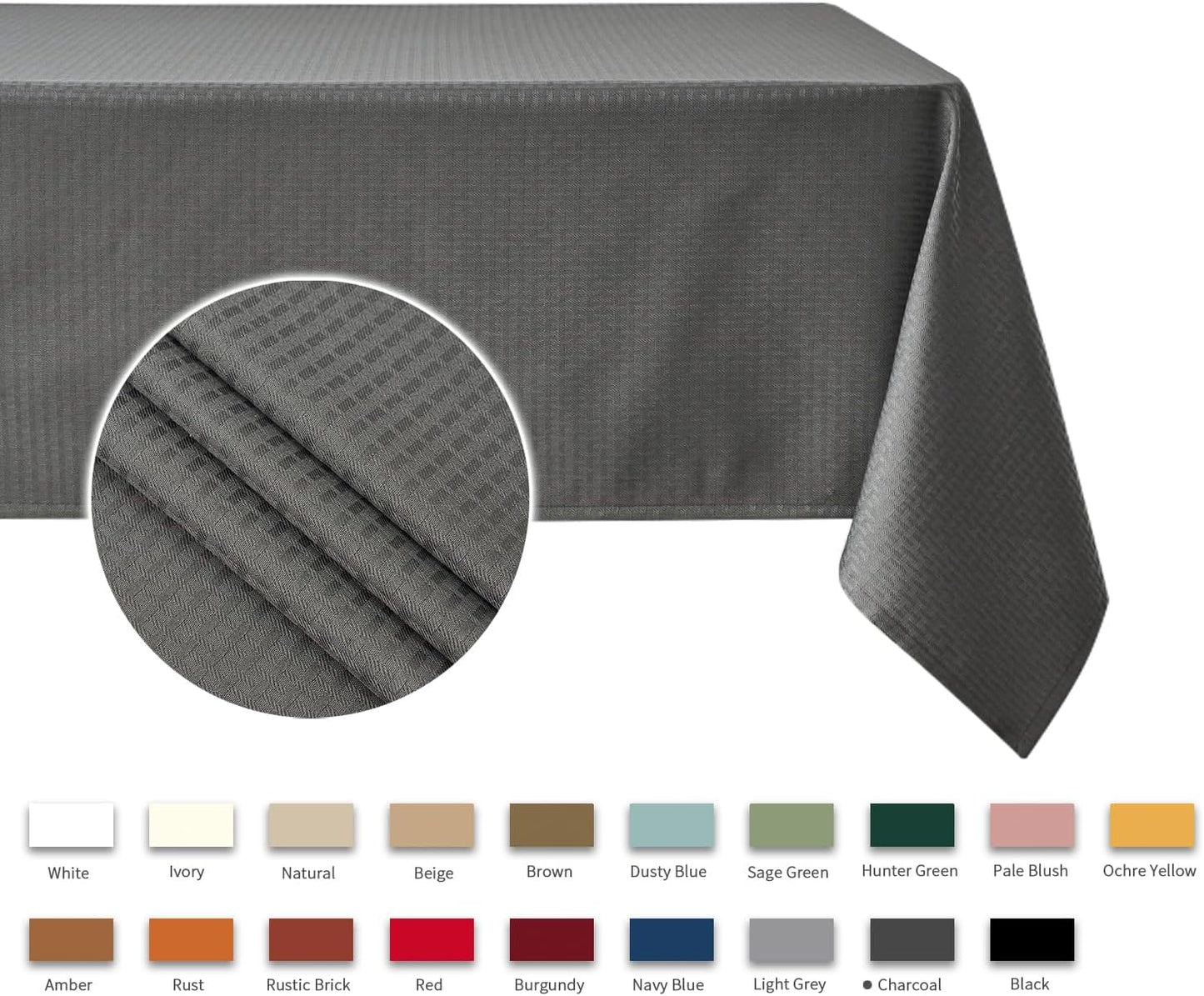 maxmill Tablecloth Weaved Texture Stain Resistant Waterproof, Wrinkle Resistant Washable Table Cloth, Fabric Table Cover for Dining Room, Indoor Outdoor Use, Rectangle 60 x 120 Inch, Charcoal Gray