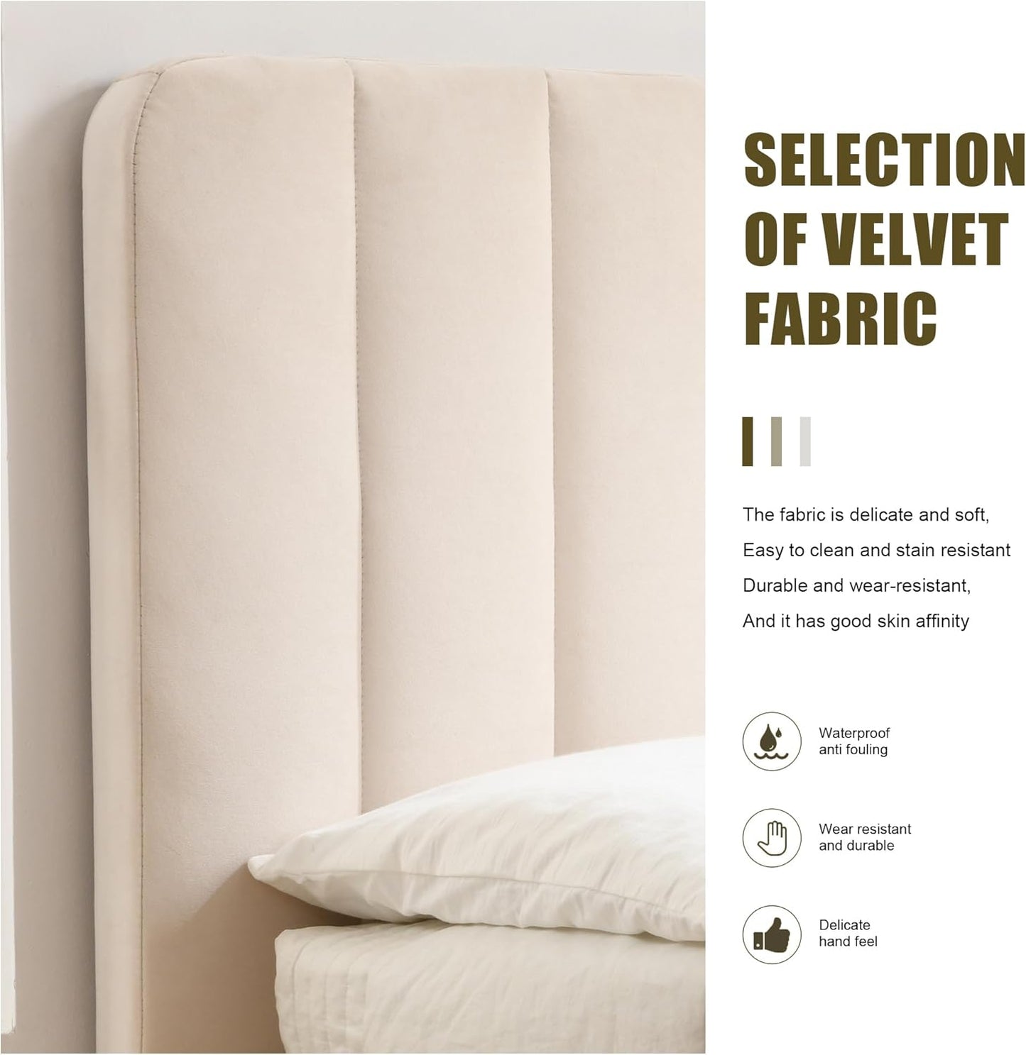 PINJU Queen Size Storage Bed with Hydraulic Lift, Upholstered Platform Bed, Simple Vertical Line Design, Wooden Slat Support, No Spring Required (Cream, Queen (U.S. Standard))