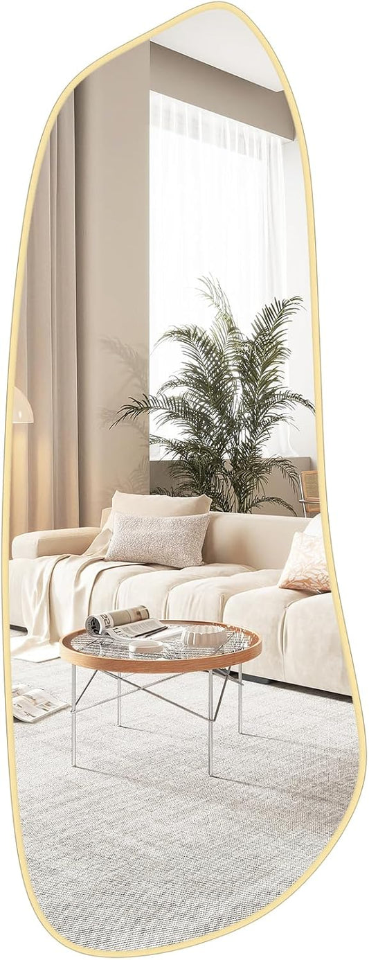 WallBeyond Irregular Wall Mirror, Asymmetrical Mirror Wall Mounted with Gold Framed for Living Room, Bathroom, Bedroom, Entryway Wall Decor, 46"×18", Gold