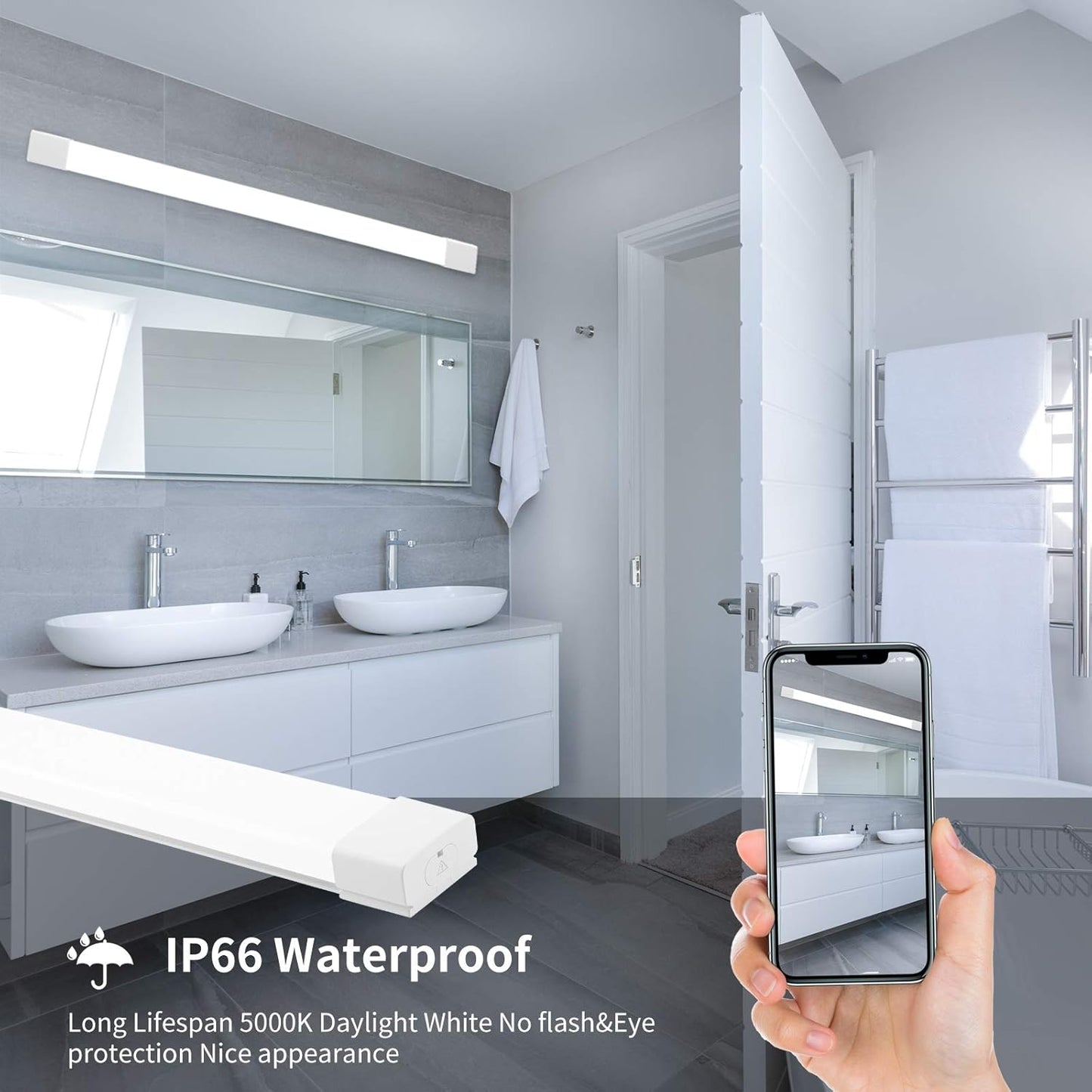 KUKUMAO Utility LED Shop Lights Fixture with Plug 4FT 5000K 36W 3600LM Linkable Waterproof Closet Light Under Cabinet Light Ceiling Tube Light for Garage Kitchen Bathroom Workbench and Office