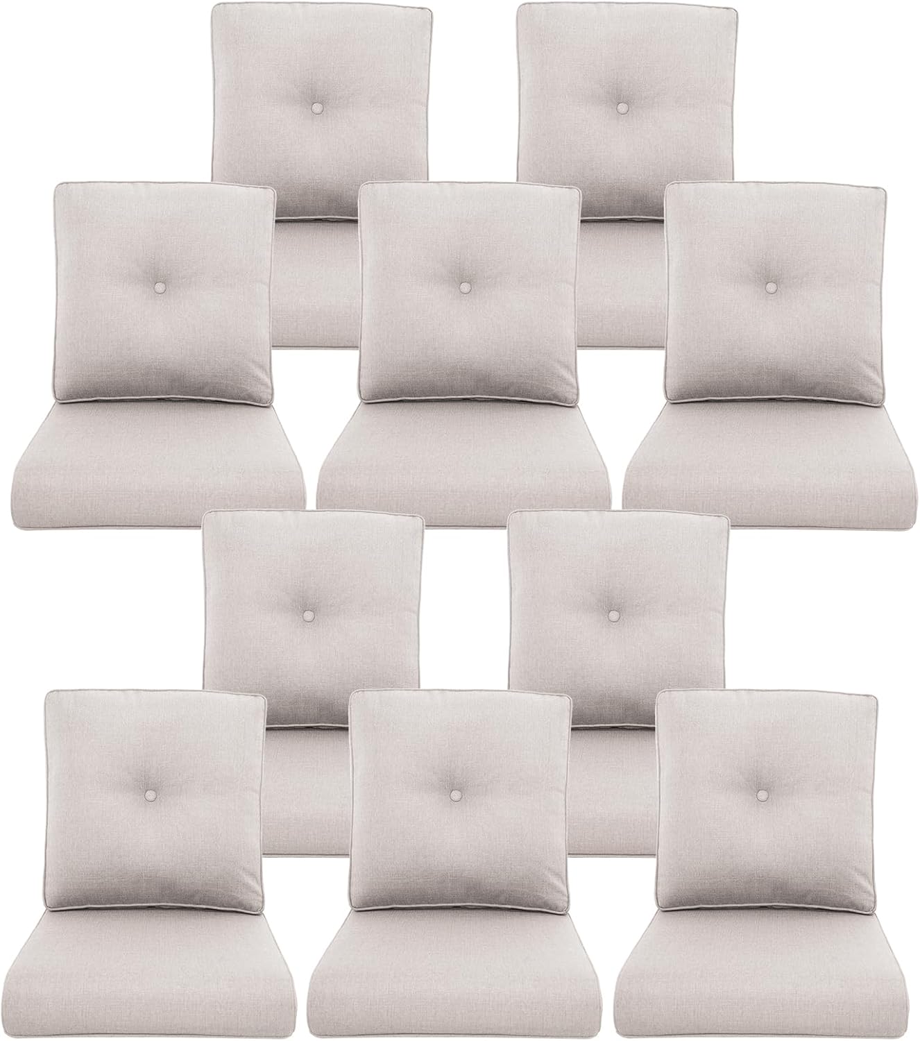 10-Piece Outdoor Patio Cushion Set - Fade & Water Resistant with Removable Olefin Cover, 22x24x4 Inch Memory Foam Cushions for Wicker Sectional Sofa – Beige/Buckle