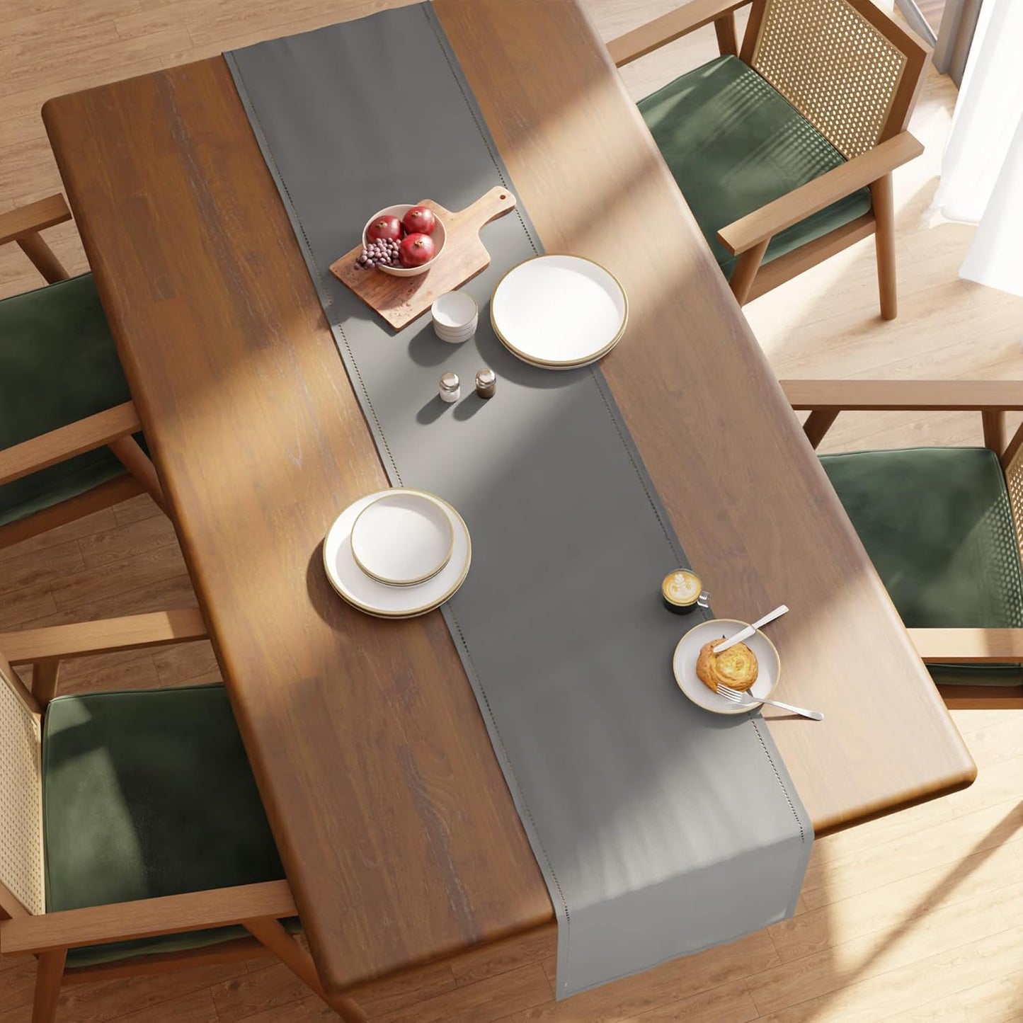 Encasa Homes 100% Cotton Hemstitched Table Runner for 8 Seater Dining of Size 16 x 90 inch - Grey | Decorative Cloth for Party, Home, Cafes, Restaurant & Hotels - Machine Washable