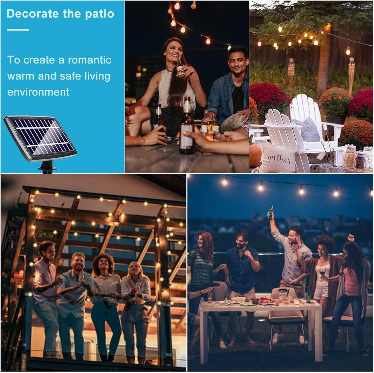 Lightdot 100FT Solar Outdoor String Lights, Waterproof Cafe Patio Lights with Shatterproof LED Bulbs, 2700K Warm White, Create Bistro Ambience On Your Garden Gazebo Backyard Decorative