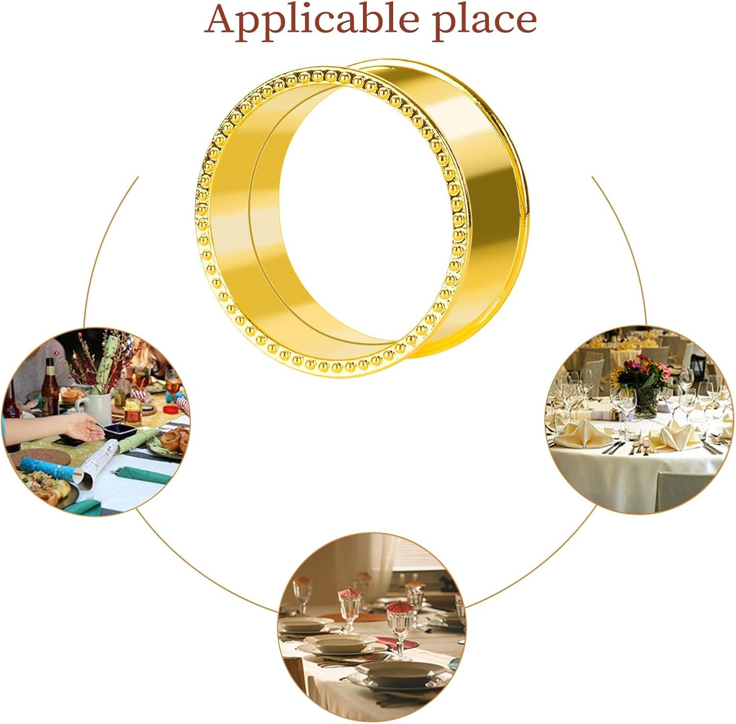 12 Pcs Stainless Steel Bead Side Napkin Rings Delicate Serviette Buckles (Gold)