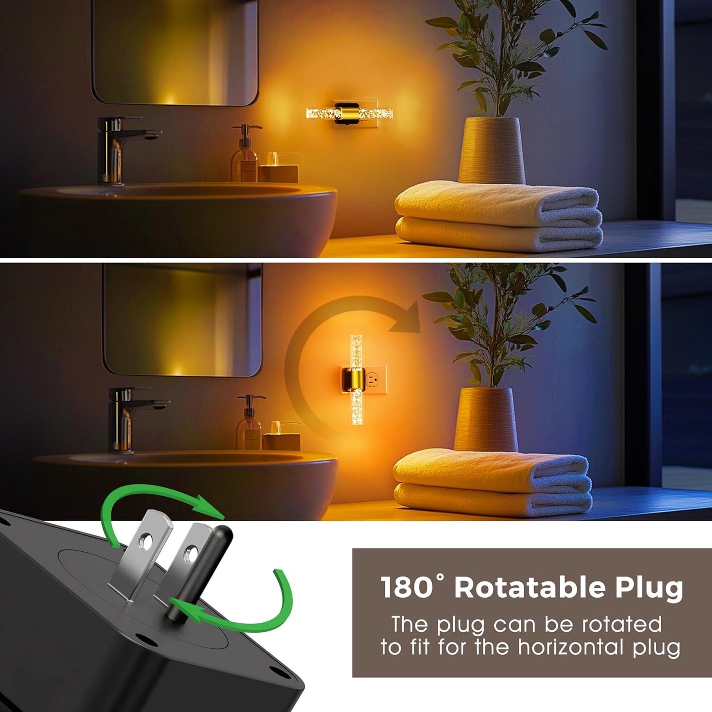 L LOHAS LED Amber Night Light, Bubble Acrylic Night Lights Plug into Wall, 180° Rotating Nightlights, Yellow Nightlights Dimmable, Light Sensor, Sleep Light for Kids Bedroom Bathroom Hallway, 1-Pack