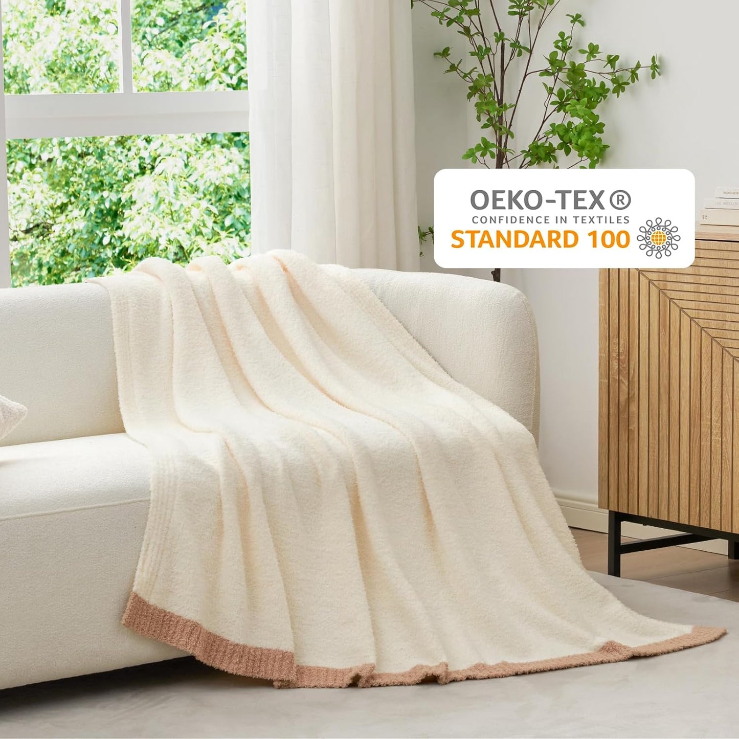 Snuggle Sac Ultra Soft Throw Blanket for Couch Bed Sofa 50x60 inches, Reversible Cream Blanket Microfiber Fluffy Fuzzy Cozy Knit Throws for Women Mothers Birthday Gifts