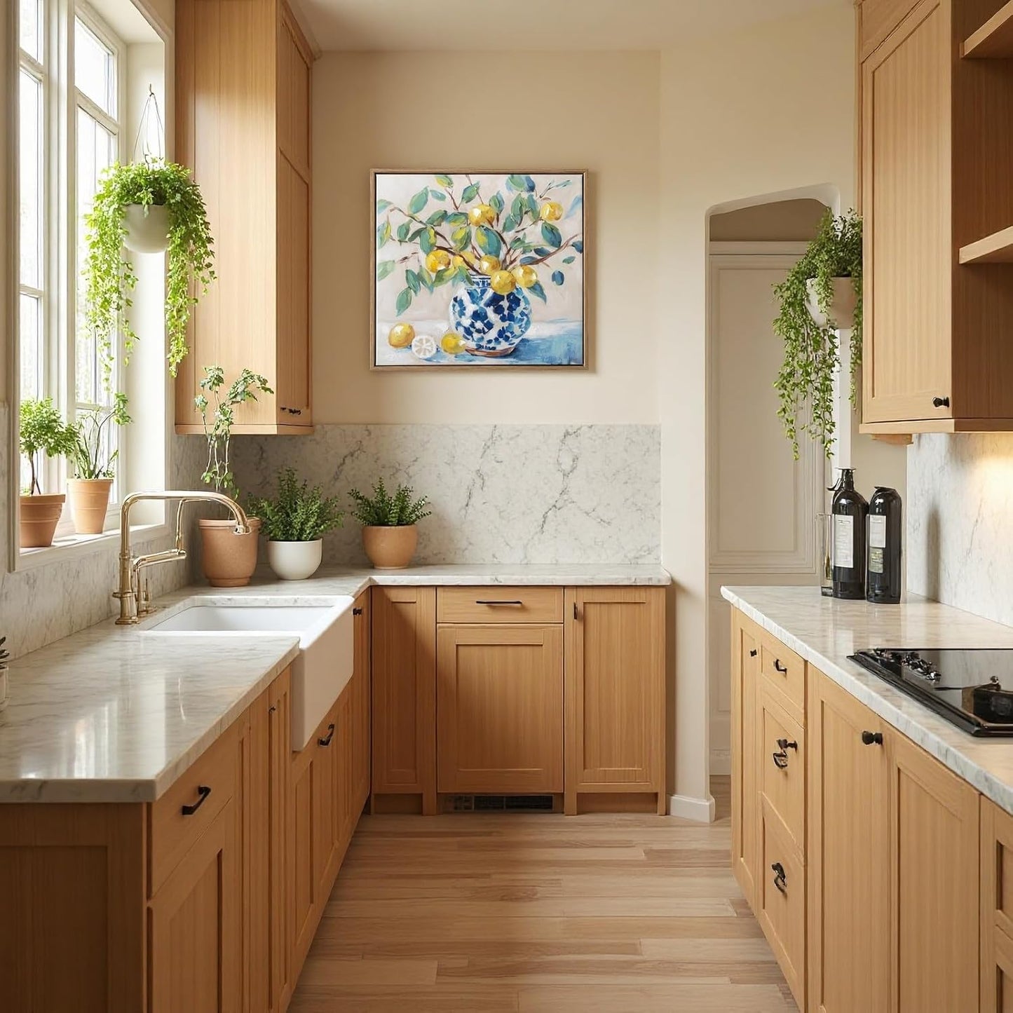 Framed Vintage Kitchen Wall Art, hand-painted Yellow Lemon Still Life Wall Decor Oil Paintings, Rustic Farmhouse Artwork Canvas Prints and handmede Pictures for Living Room Bedroom Home Decor 17x17 In