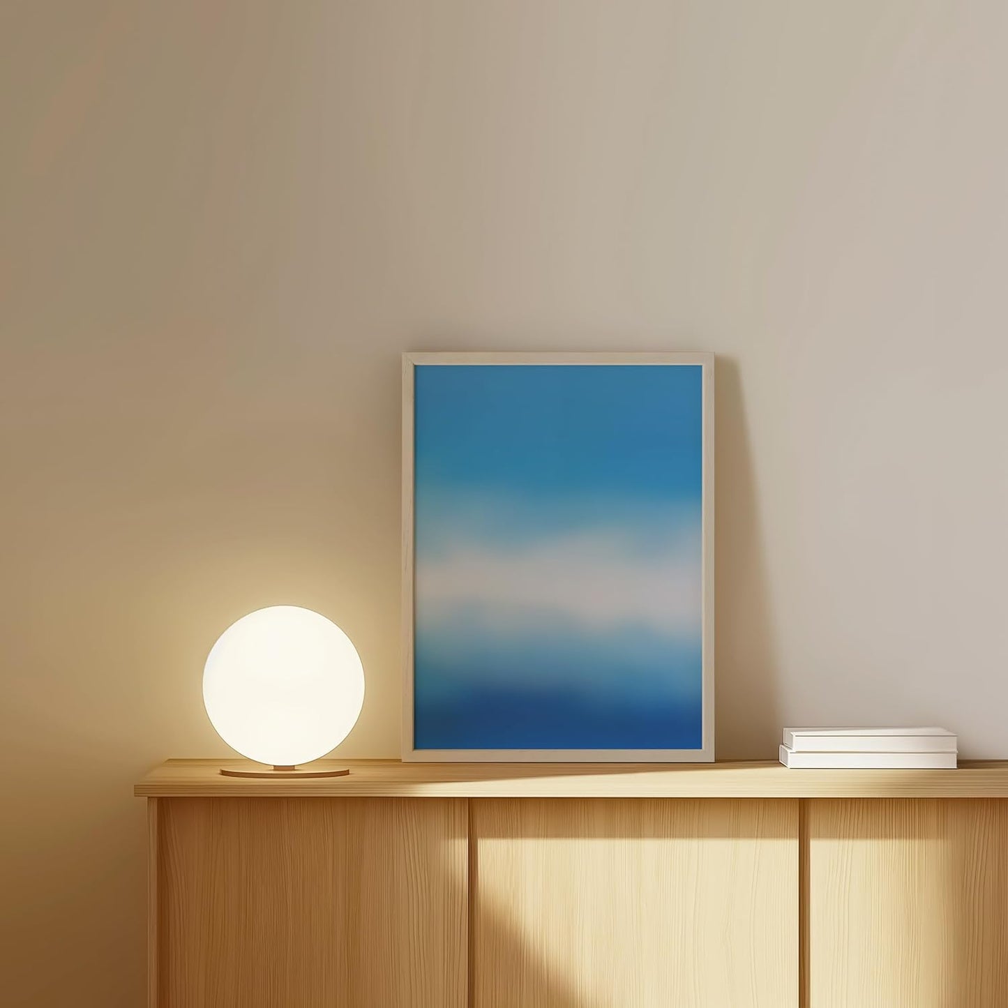 HAUS AND HUES Modern Abstract Wall Art - Blue and Green Living Room Art, Modern Artwork for Walls, Minimalist Picture for Living Room(Blue Tie-Dye, White Frame, 12x16)