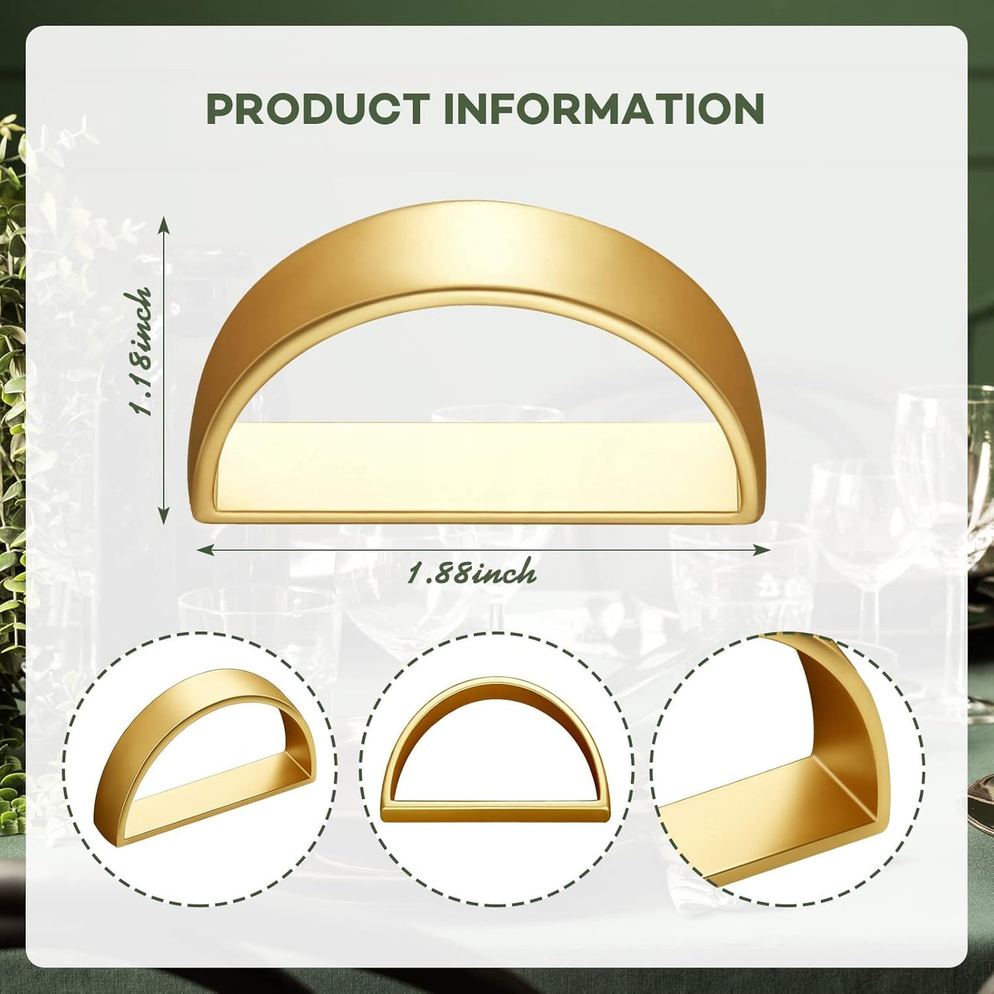 20 Pcs Stainless Steel Napkin Rings Festival Metal Napkin Ring Holders Modern Serviette Buckles Metallic Adornment for Table Settings Kitchen Dinner Party Wedding (Matte Gold Semicircle)