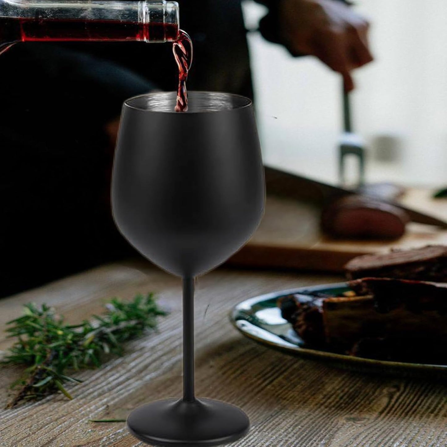 Stainless Steel Wine Glasses Set of 2, 18 oz Unbreakable Black Wine Glass Unique Metal Wine Goblets for Outdoor Capming and Pool Gift for Wine Lovers