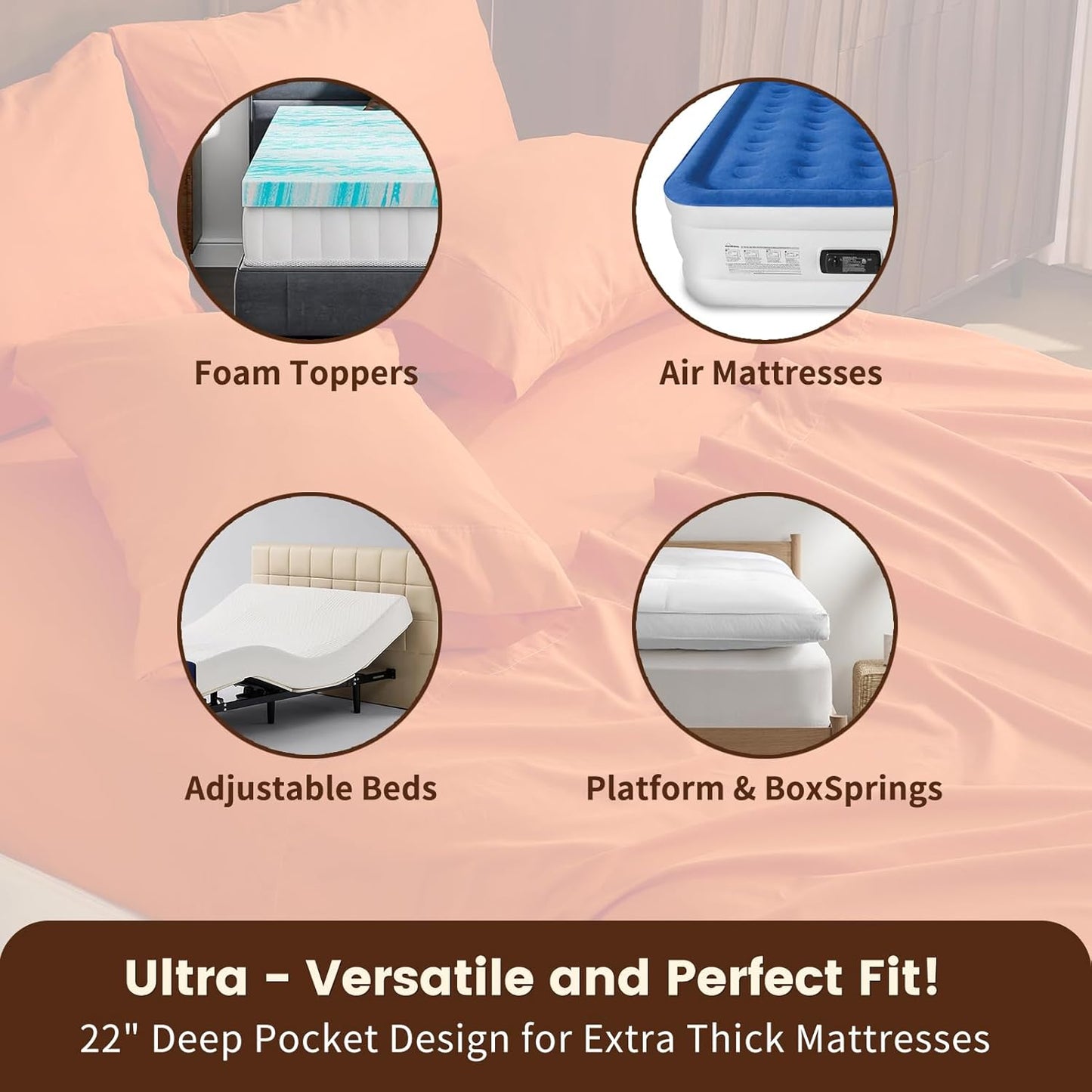 100% Linen Sheet Set King Size Extra Deep Pocket Fits 18-24 Inch Mattress, Breathable & Soft, Smooth 6-Piece Set for Thick Mattresses Hotel Luxury Bedding（King, Orange）