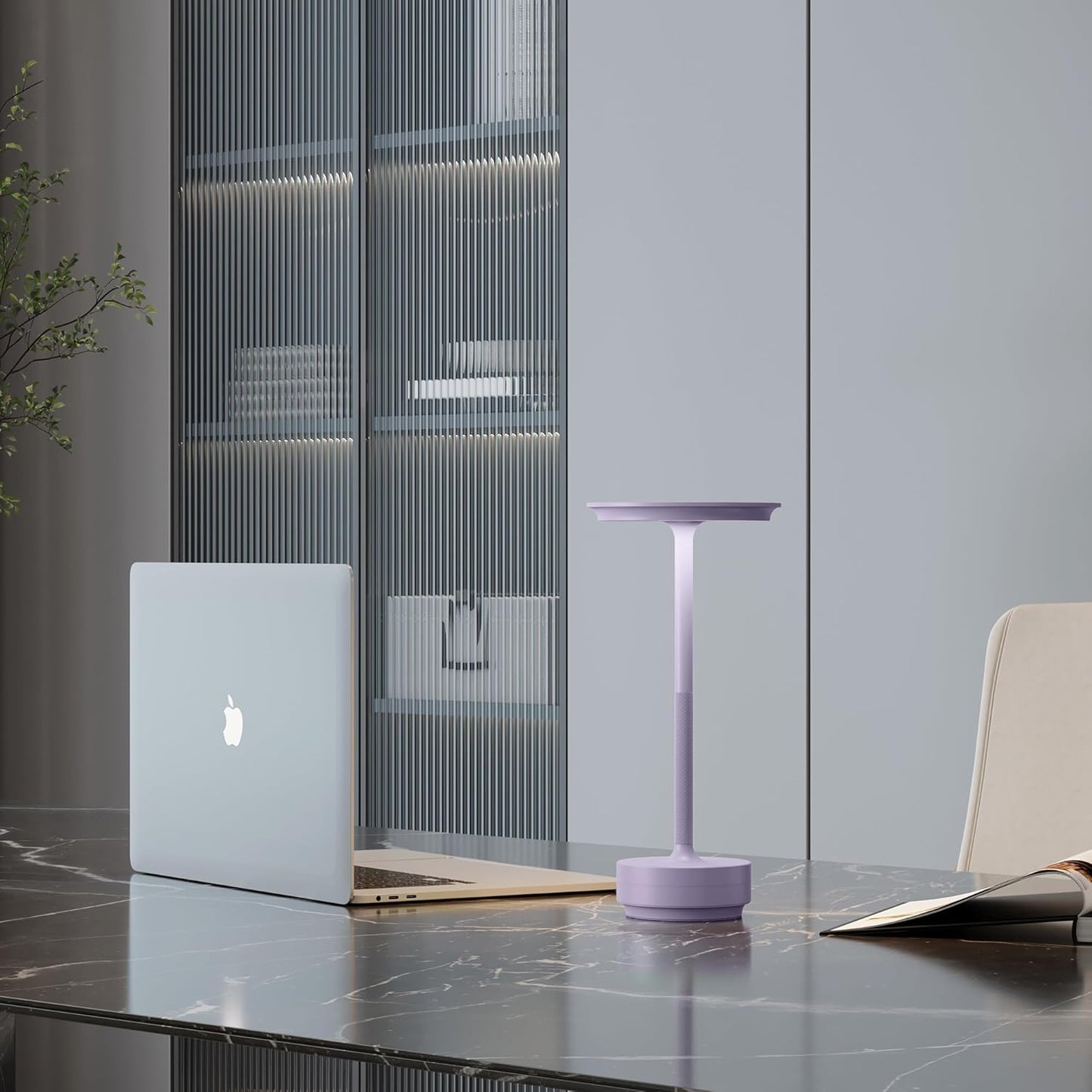 Rechargeable Cordless Table Lamp, Portable 5000mAh LED Touch Table Light, 3 Color Stepless Dimming Battery Powered Table Lamp for Outdoor/Restaurant/Patio.(Light Purple)