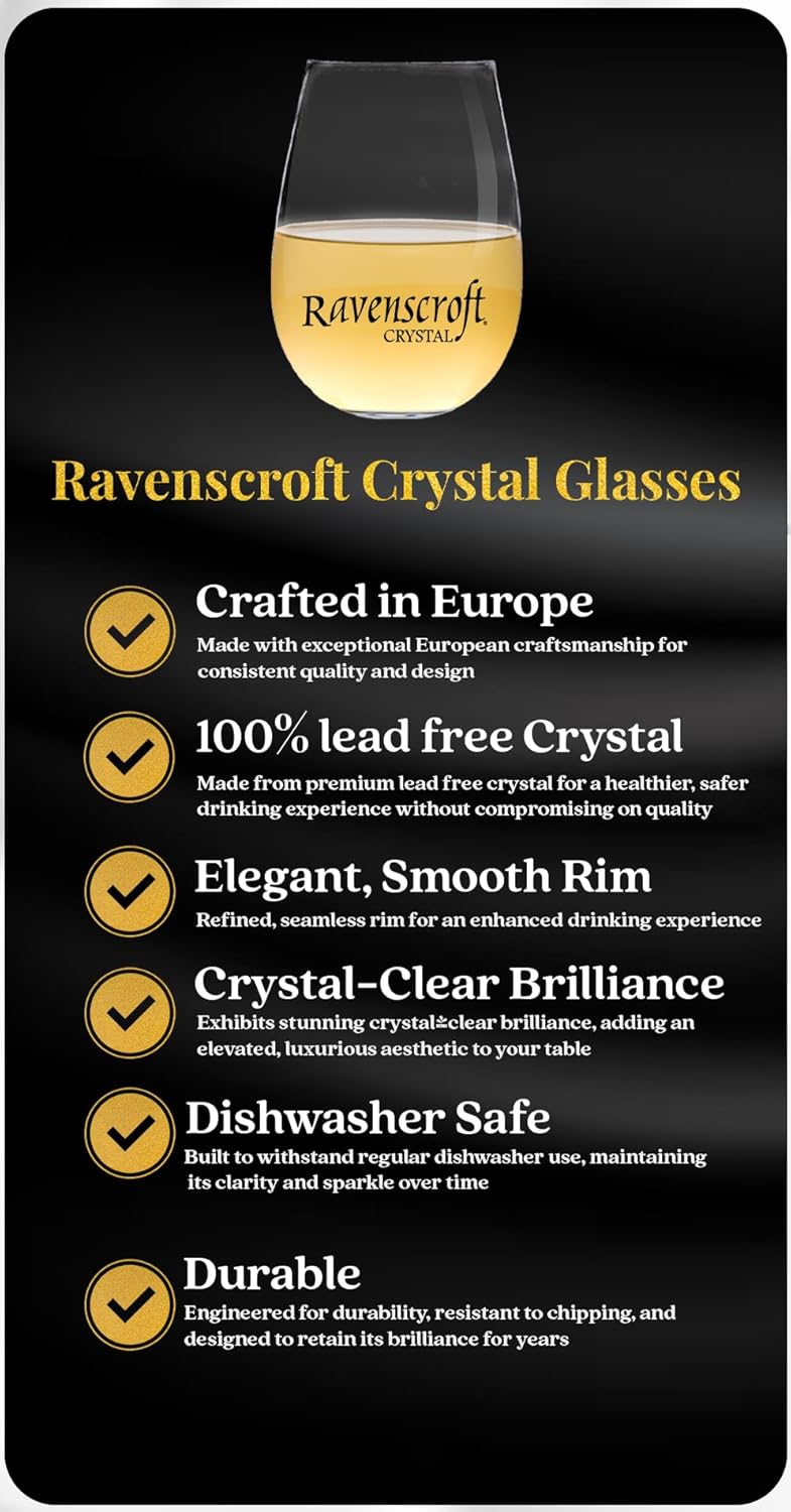 Voted New York Times Best Stemless Glass 2017, Elegant, Thin, European-Made,100% Lead-Free Crystalline Stemless Wine Glasses, Set of 6, 17 Fl Oz, Perfect for Sprits, Cocktails, Water, and Smoothies