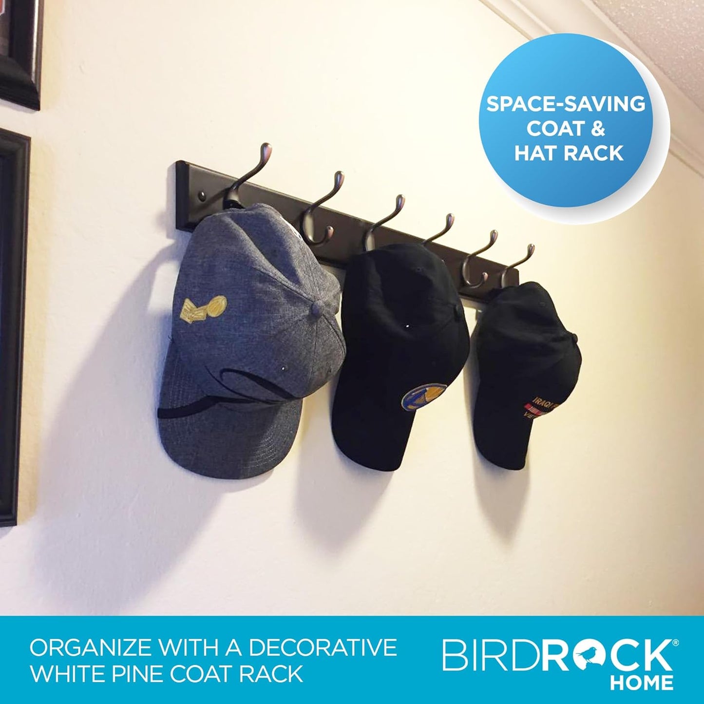 BIRDROCK HOME Oval Hook Coat and Hat Rack | 6 Hooks| Wall Mount | Brown Finish | Bronze Hooks