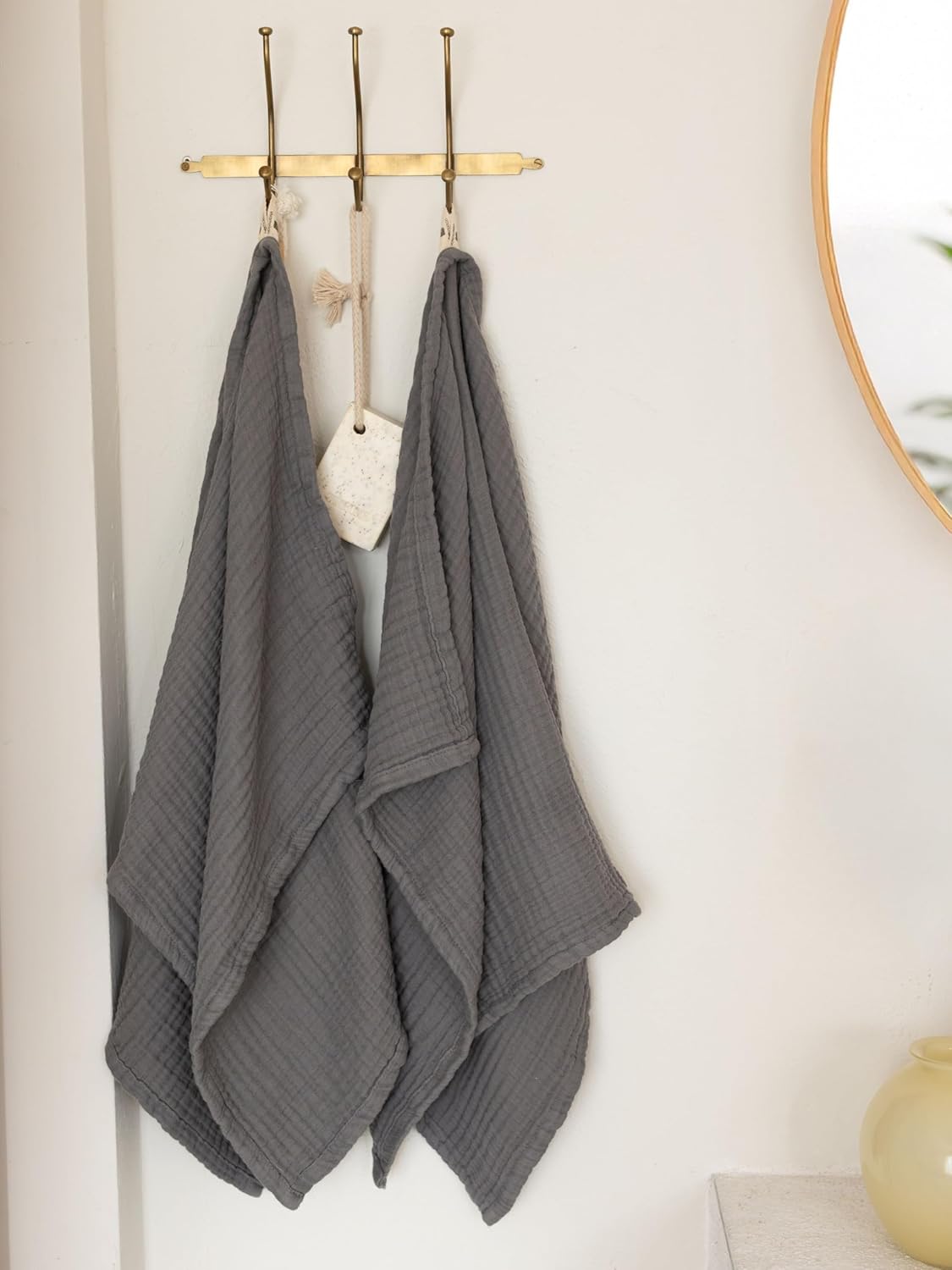 Muslin Bath Towel Pack of 2 32"x67" Inch Large Size, 100% Turkish Cotton, Thin, Soft, Quick-Dry, Lint-Free Bath Towels (Dark Gray, Pack of 2 Bath Towels)