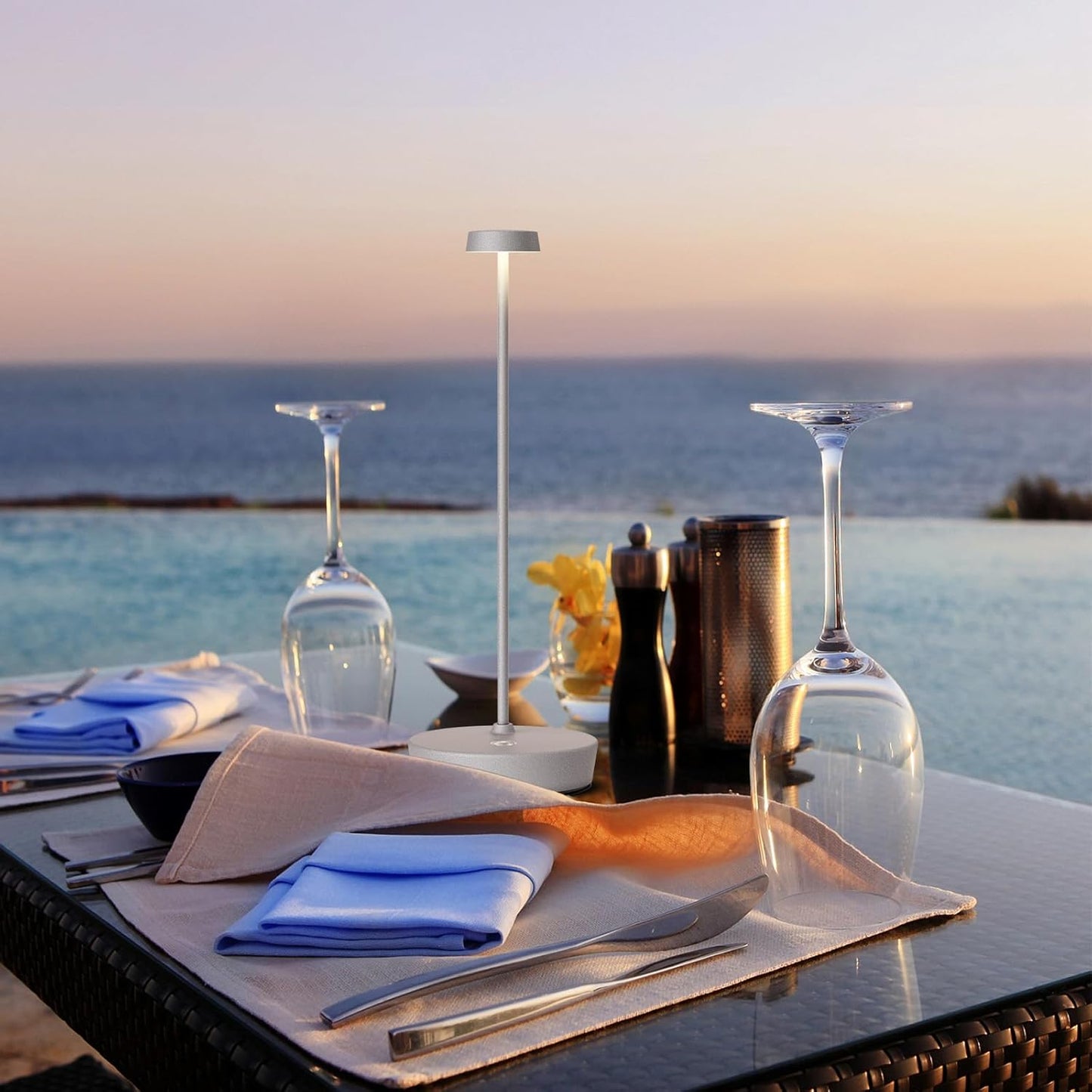 Cordless LED Table Lamp，Rechargeable Battery Desk Lamps, 3 Color Stepless Dimmable Metal Battery Table Lamps, Portable Waterproof Table Light for Indoor/Outdoor/Restaurant (2Pack Gray)