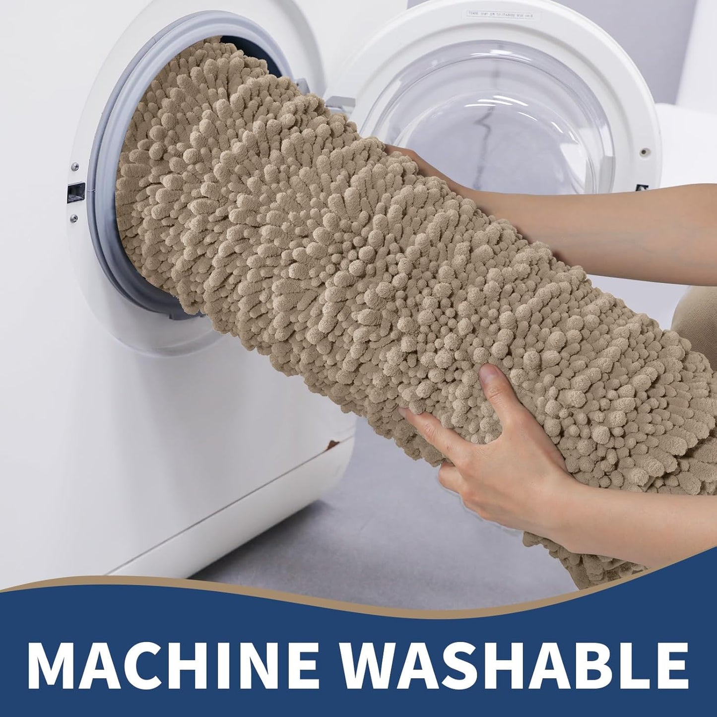 Yimobra Bathroom Rugs Sets 2 Piece - Quick Dry Extra Thick Luxury Chenille Bath Mat, Non Slip Super Absorbent for Tub Shower Sink, Machine Washable Shaggy Floor Mat, 32"x20"+24"x17" Inch, Pale Khaki