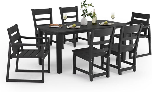7-Piece Outdoor Dining Set - HDPS Patio Dining Table and Chairs, All Weather Furniture for Outdoor, Indoor, Patio, Garden, Black