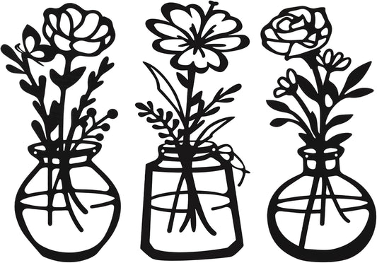 Metal Flower Wall Art 3 Pieces, Rustic Farmhouse Decor Wall Decor, Metal Wall Sculptures Hanging for Kitchen Bathroom Living Room (Black)