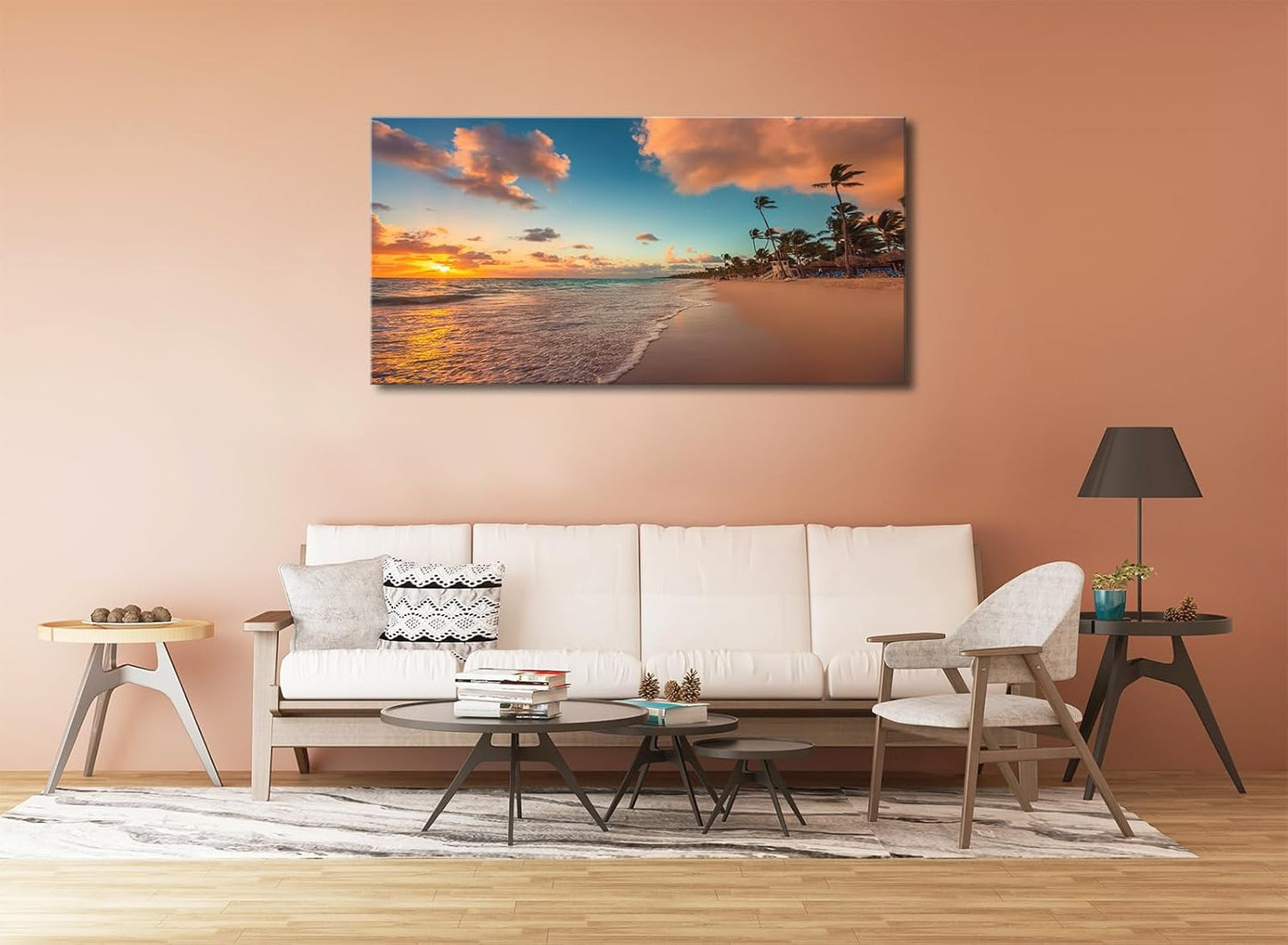 Large Beach Canvas Wall Art Decor for Living Room Sunset Coastal Painting Print Framed Ocean Nature Landscape Picture Poster for Office Dedroom Home Decoration 20" X 40"