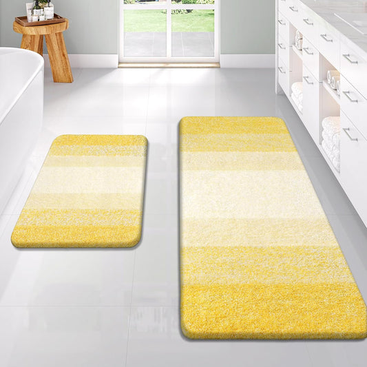 OLANLY Bathroom Rug Set 2 Piece, Soft Absorbent Microfiber Bath Rug Set, Non-Slip, Machine Wash Dry, Plush Shaggy Bath Mats for Bathroom (47"x20"+24"x16", Yellow)